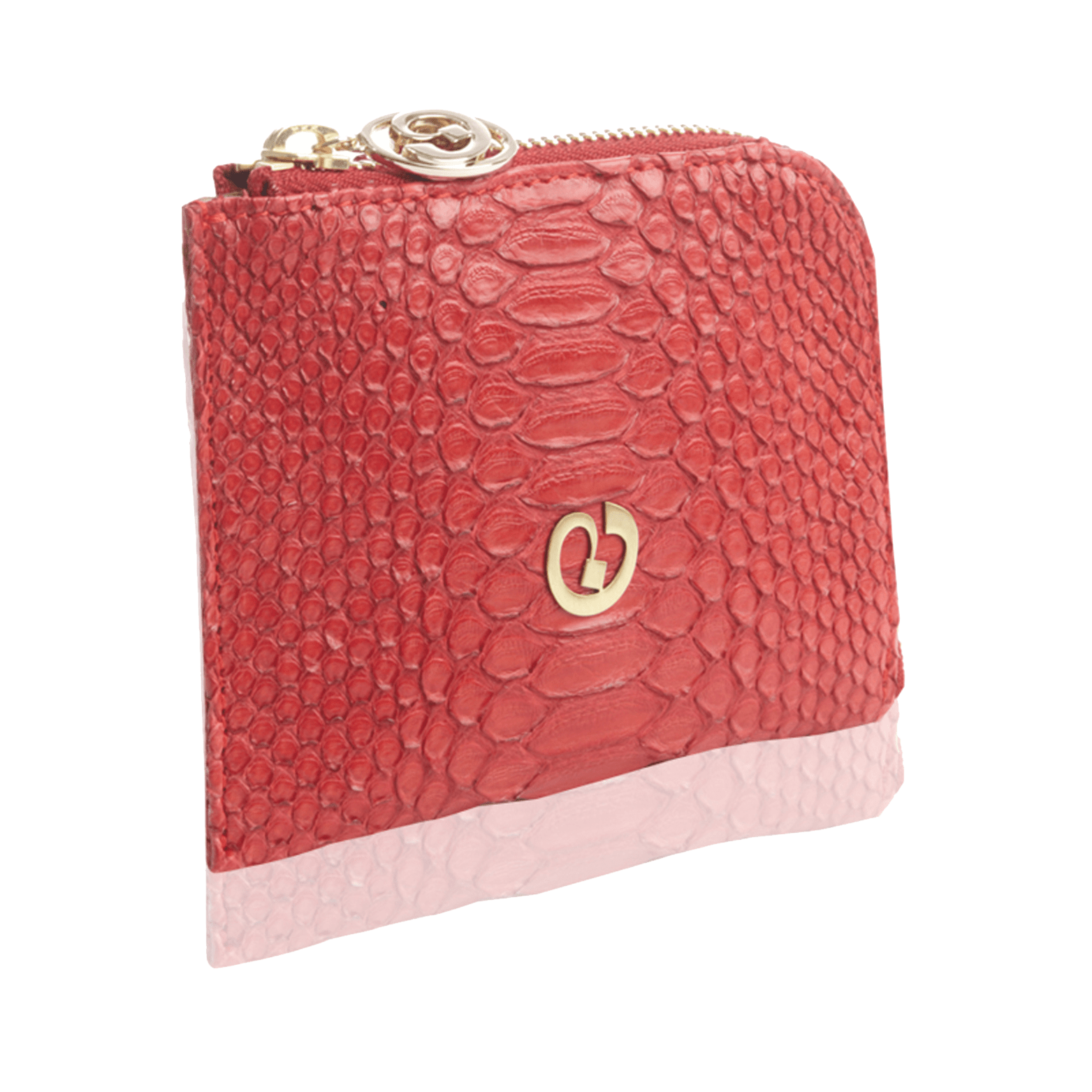 FL by NADA SAWAYA Wallet Red / Light gold Small Square Zip-Around Python Wallet