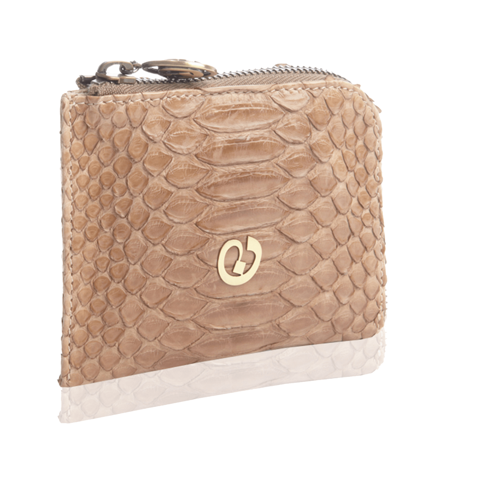 FL by NADA SAWAYA Wallet Tan / Antic Brass Small Square Zip-Around Python Wallet
