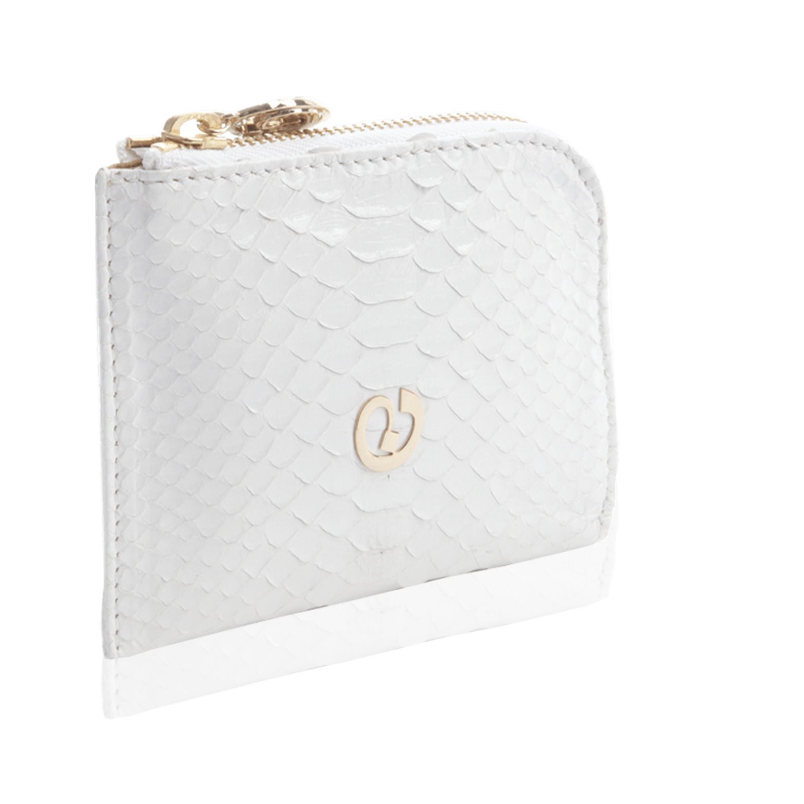 FL by NADA SAWAYA Wallet White Small Square Zip-Around Python Wallet
