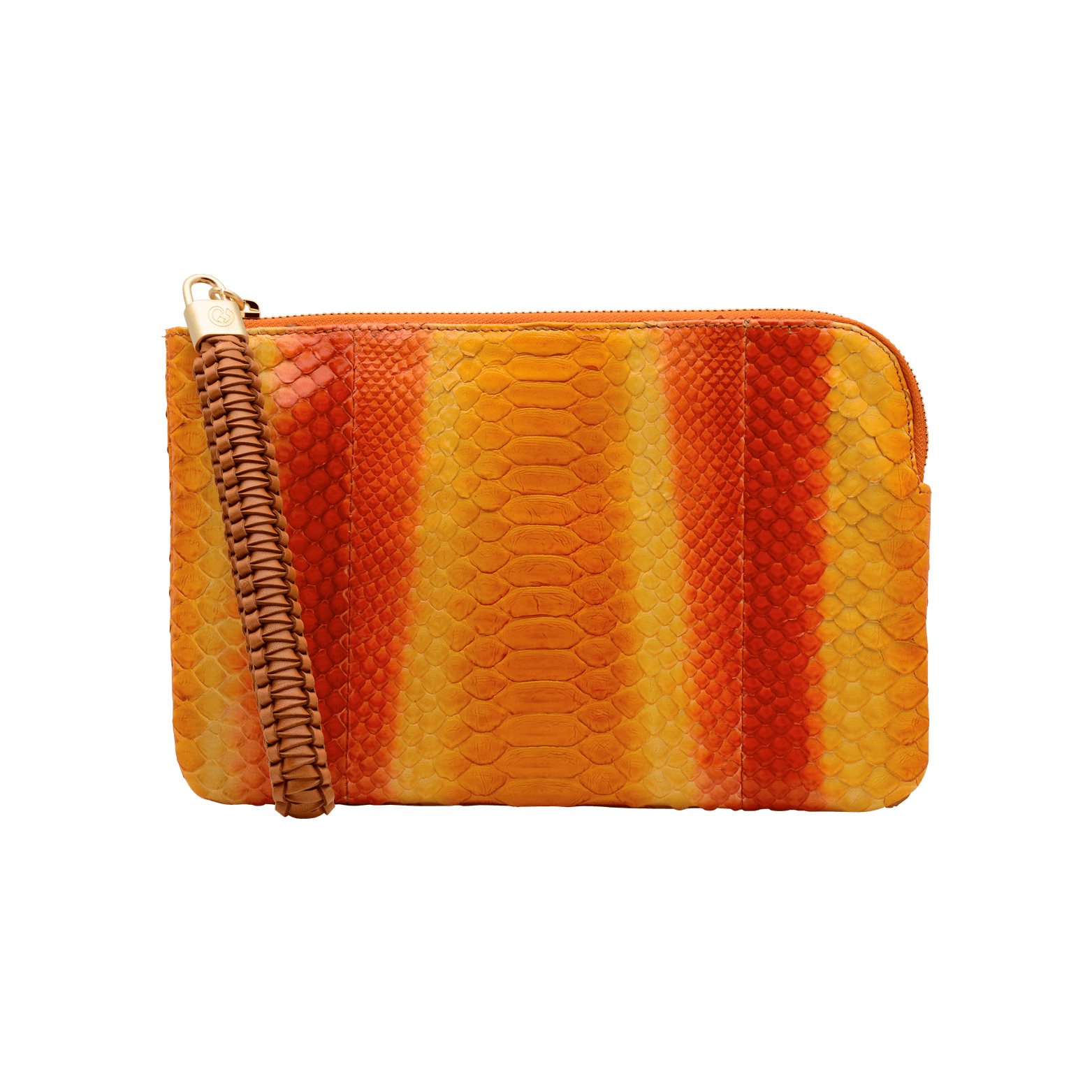 FL by NADA SAWAYA Wristlet Orange / Light gold Olivia - Small Python Wristlet Pouch