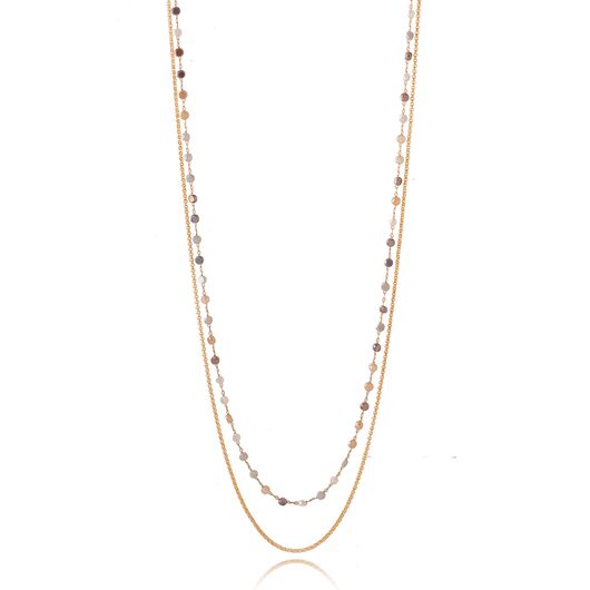 Double Long Chain Necklace ‚ Gold & Glass Beads - Nude