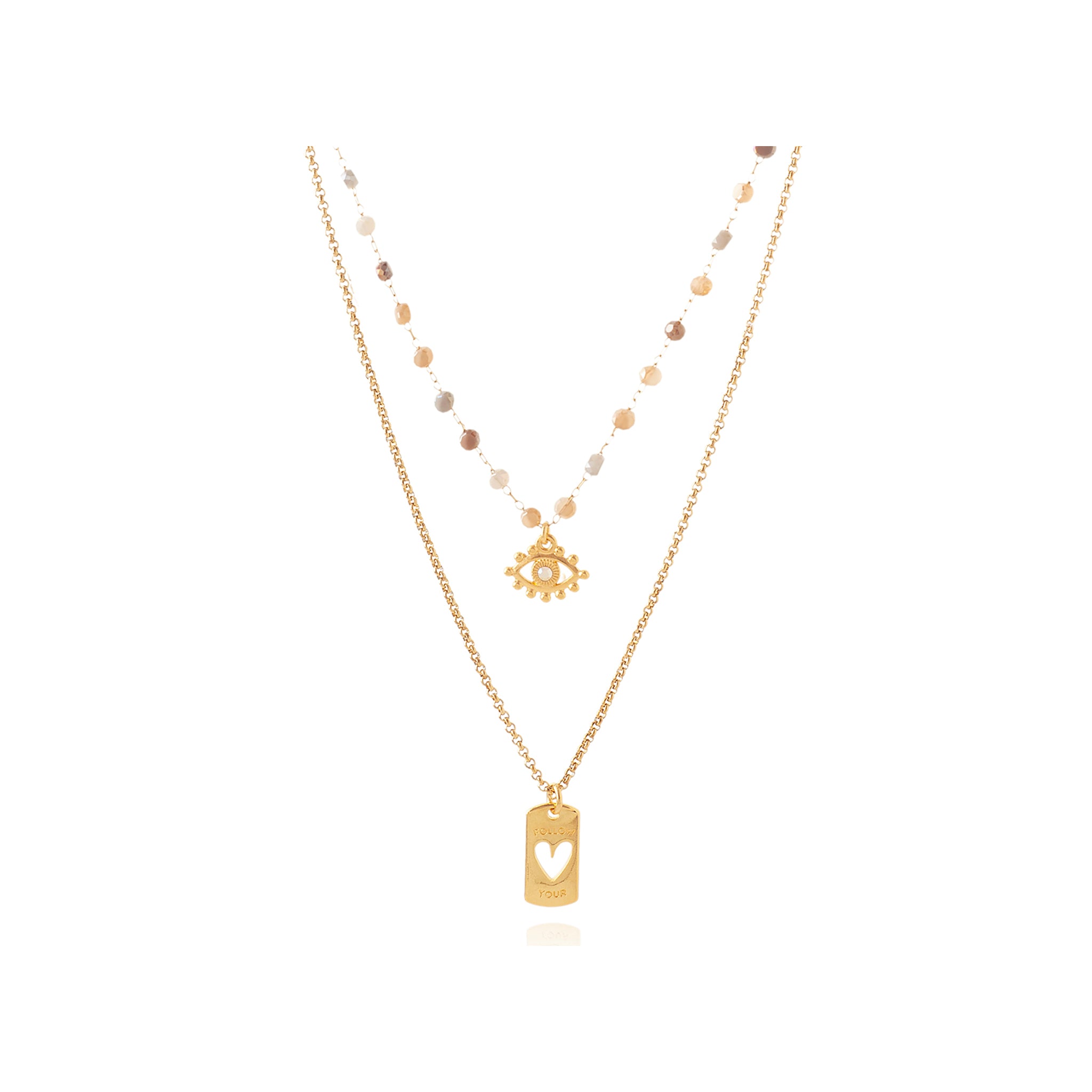 Double Layered Necklace with Charms - Nude