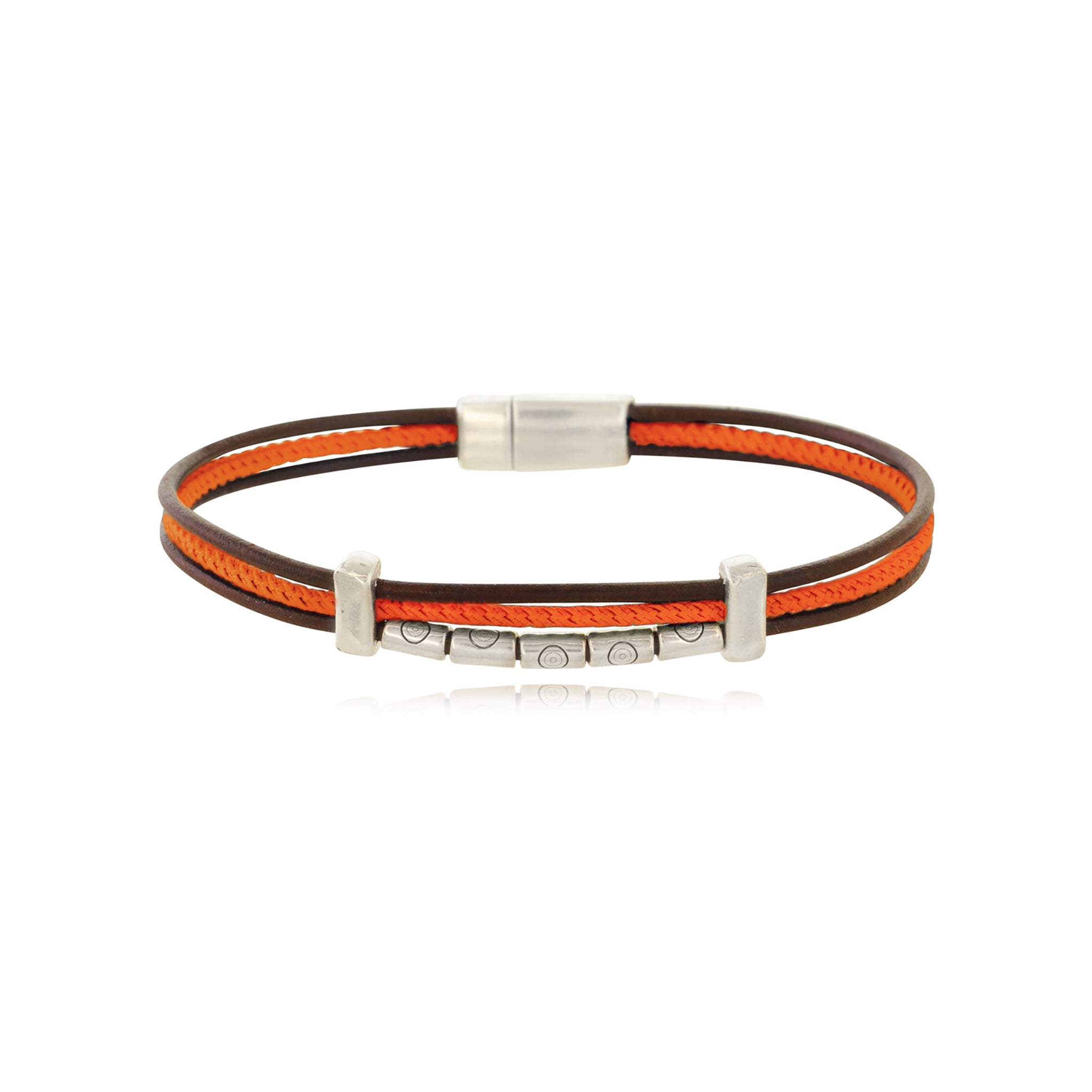 Men - Cord & Leather Bracelet with metal tubes