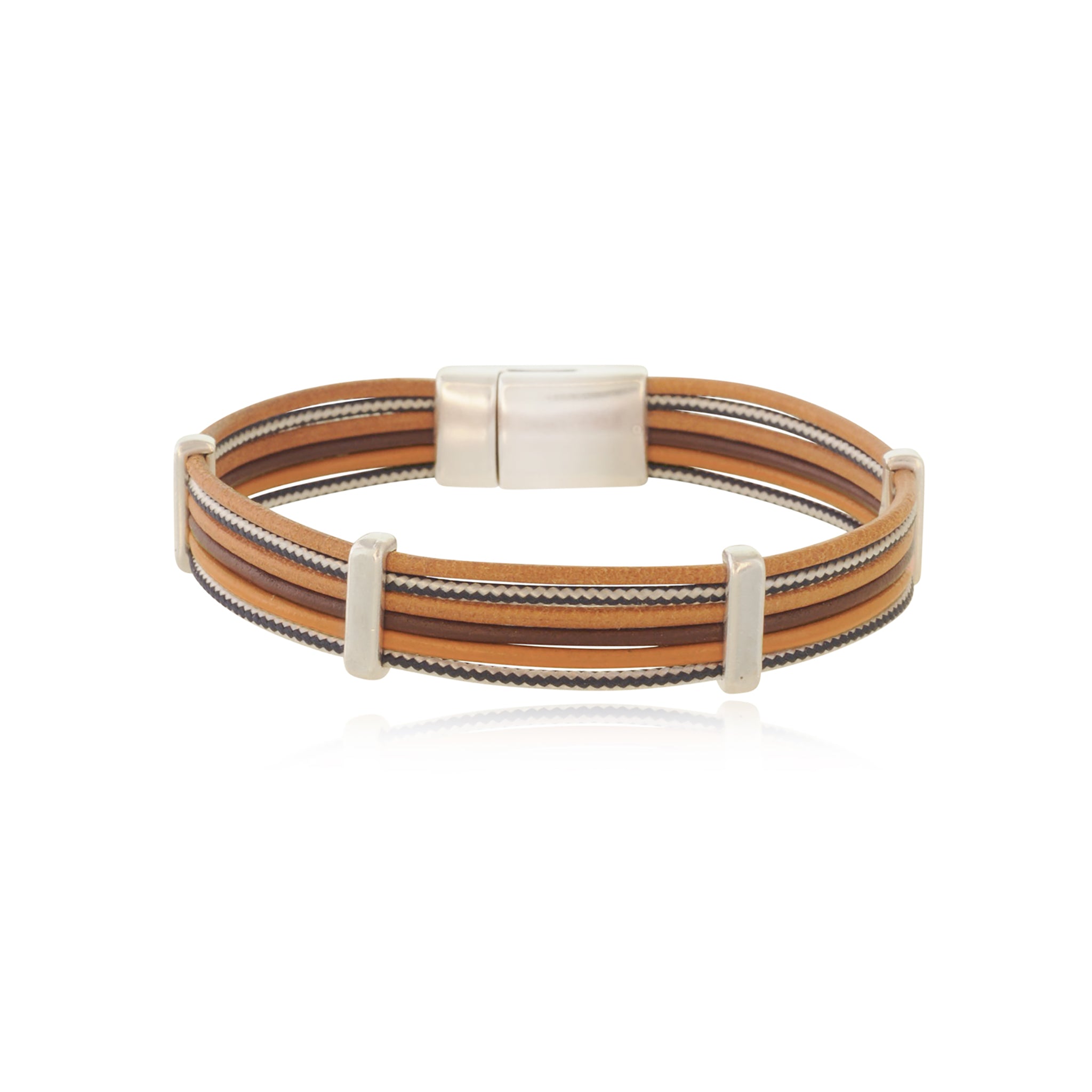 Men - 6 Rows leather and cord with metal interlinks
