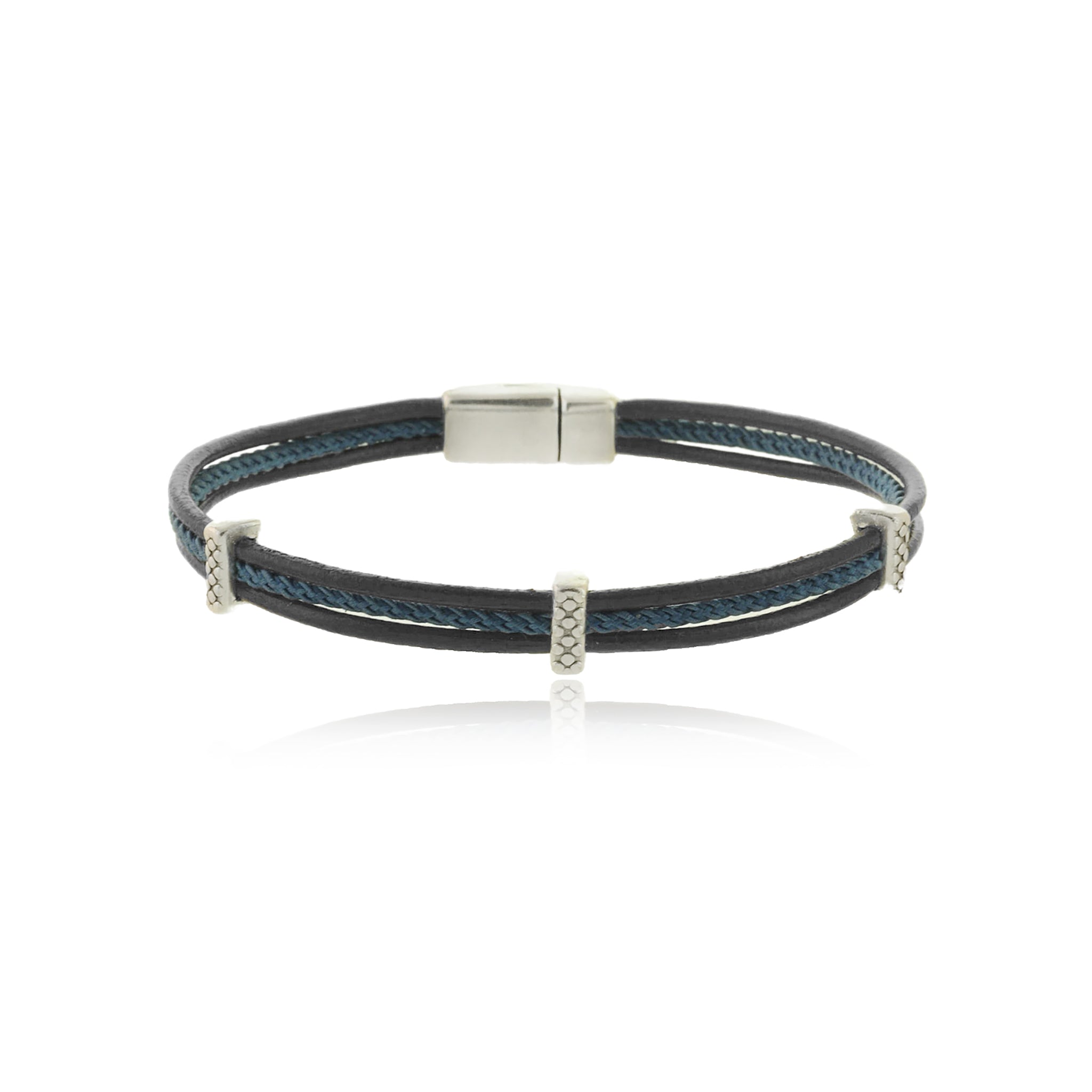 Men - Cord & Leather Bracelet with metal bars links