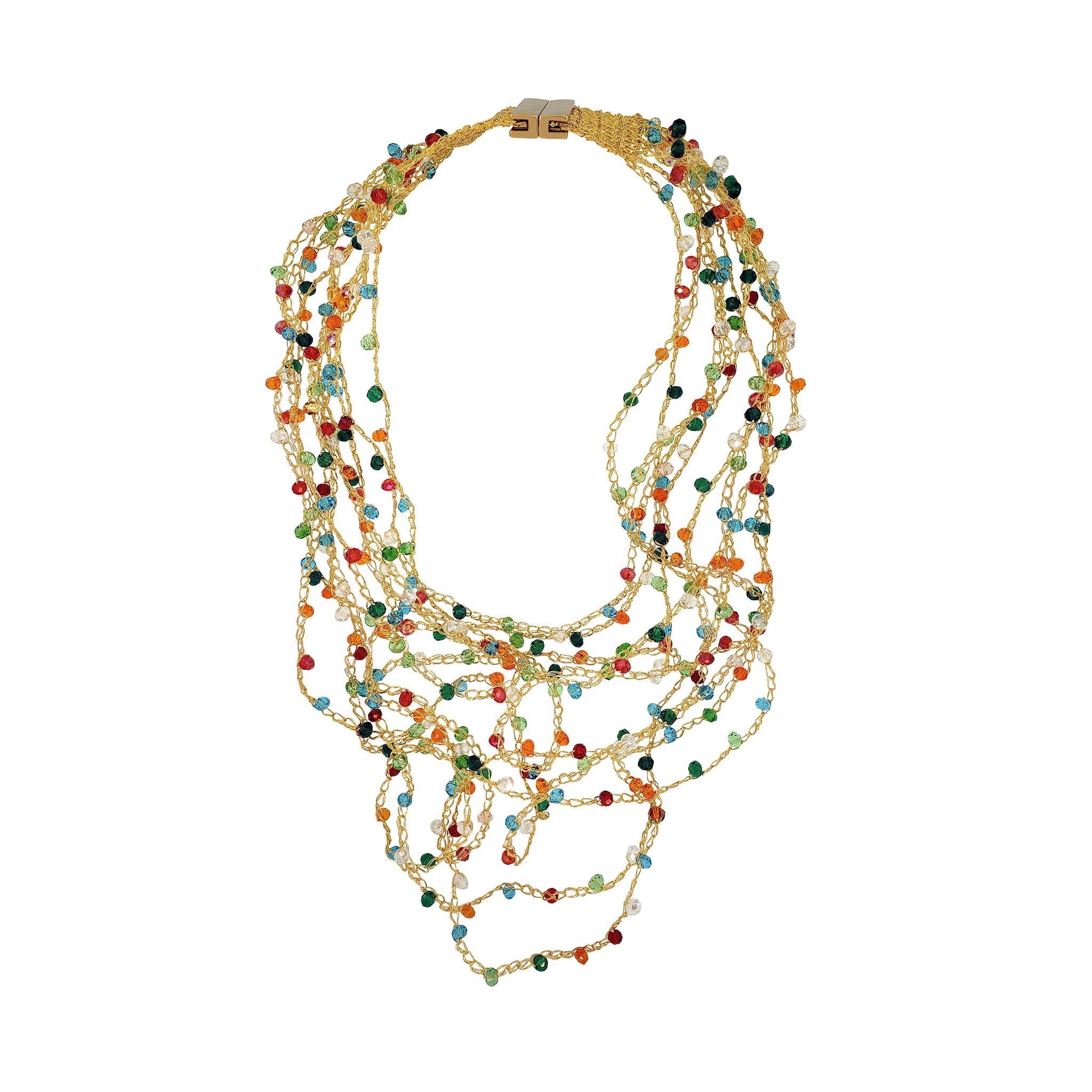 Multi & Gold Multi-Strings Handmade Crochet Necklace