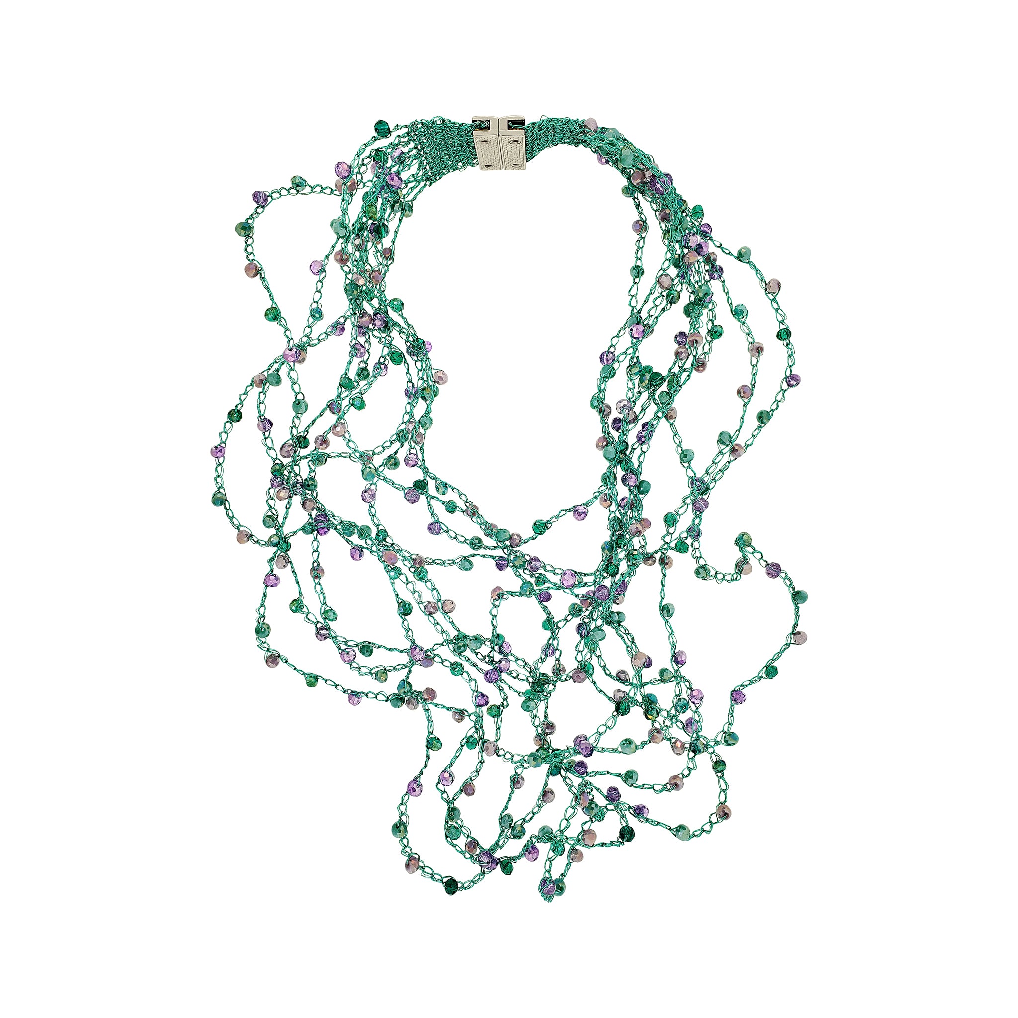 Neon Turquoise Mix Multi-Strings Handmade Crochet Necklace