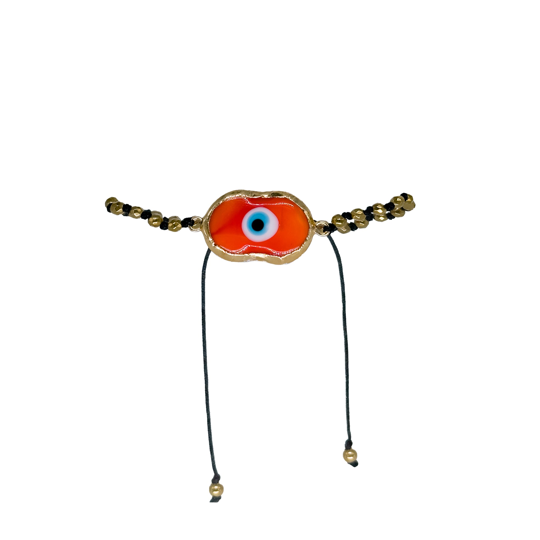 Bracelet With Gold Hematites And Orange Evileye Pebble