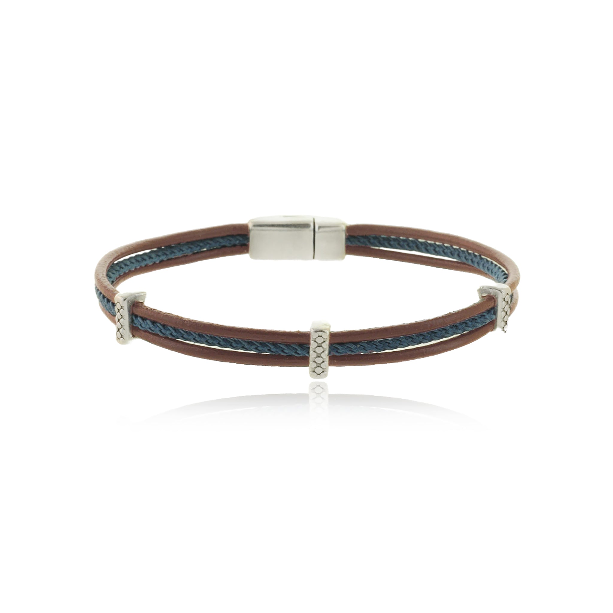 Men - Cord & Leather Bracelet with metal bars links