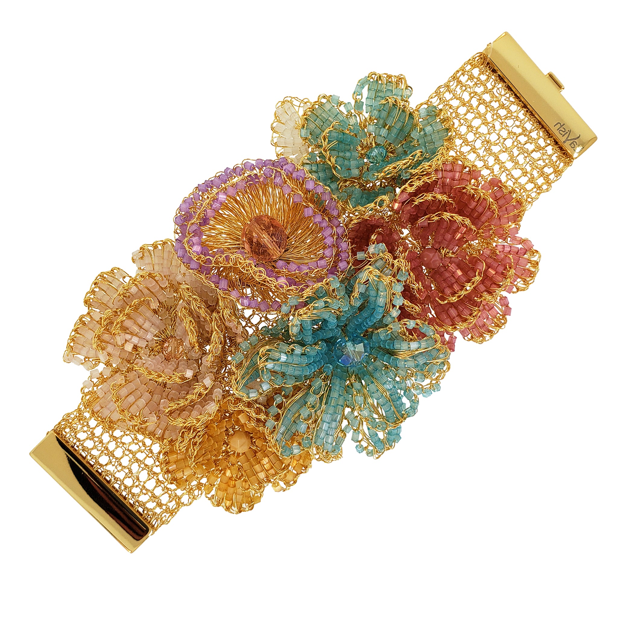 Multi & Gold Blossom Maxi Handmade Crochet Bracelet