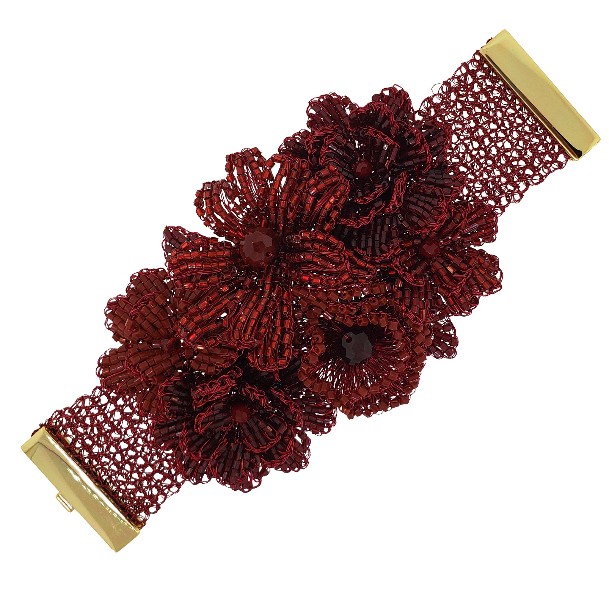 Cherry Red Mix Blossom Maxi Handmade Crochet Bracelet