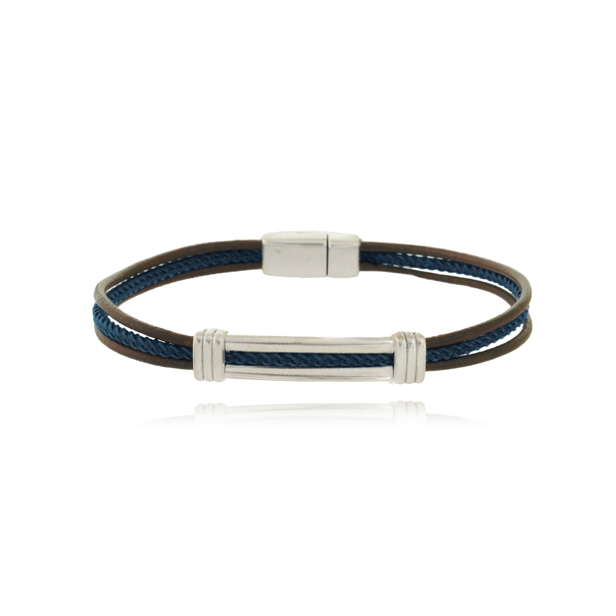 Men - Cord & Leather Bracelet with Long metal bar