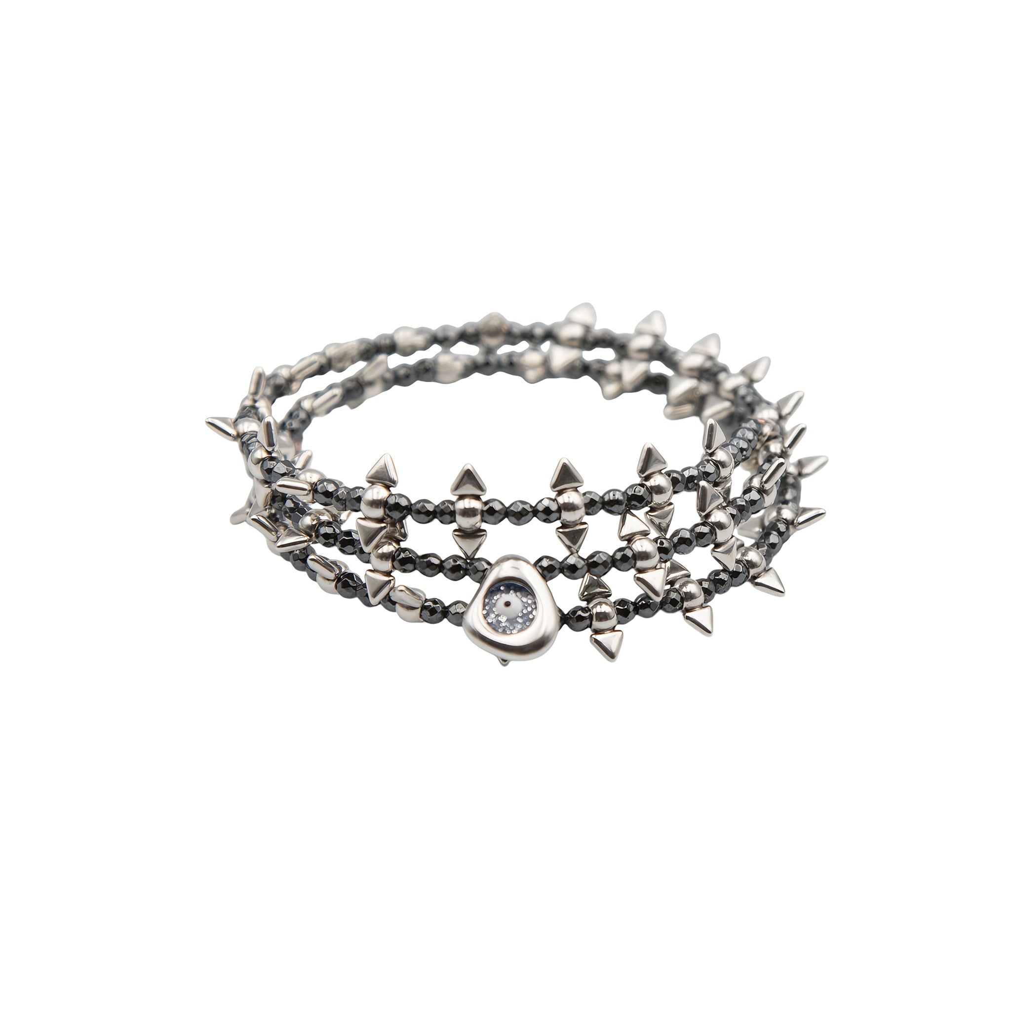 Multiform Bracelet With Silver Studs, Hematites And Glitter Evileye