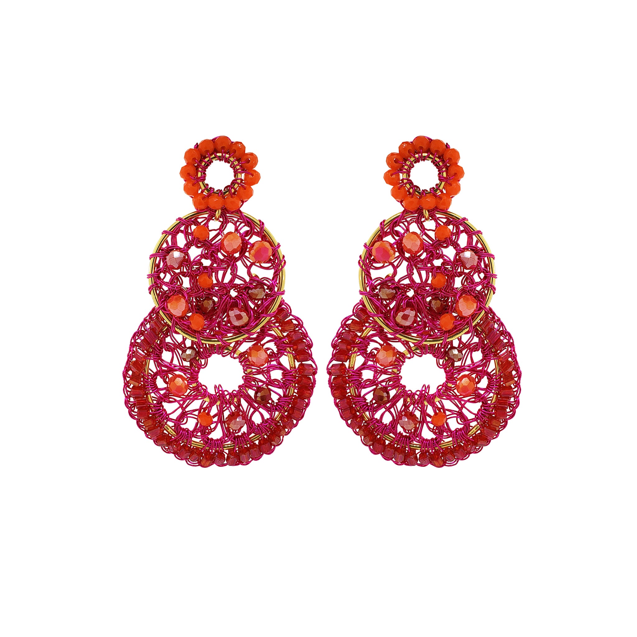 Neon Fuchsia Mix Moira Trio Handmade Earrings