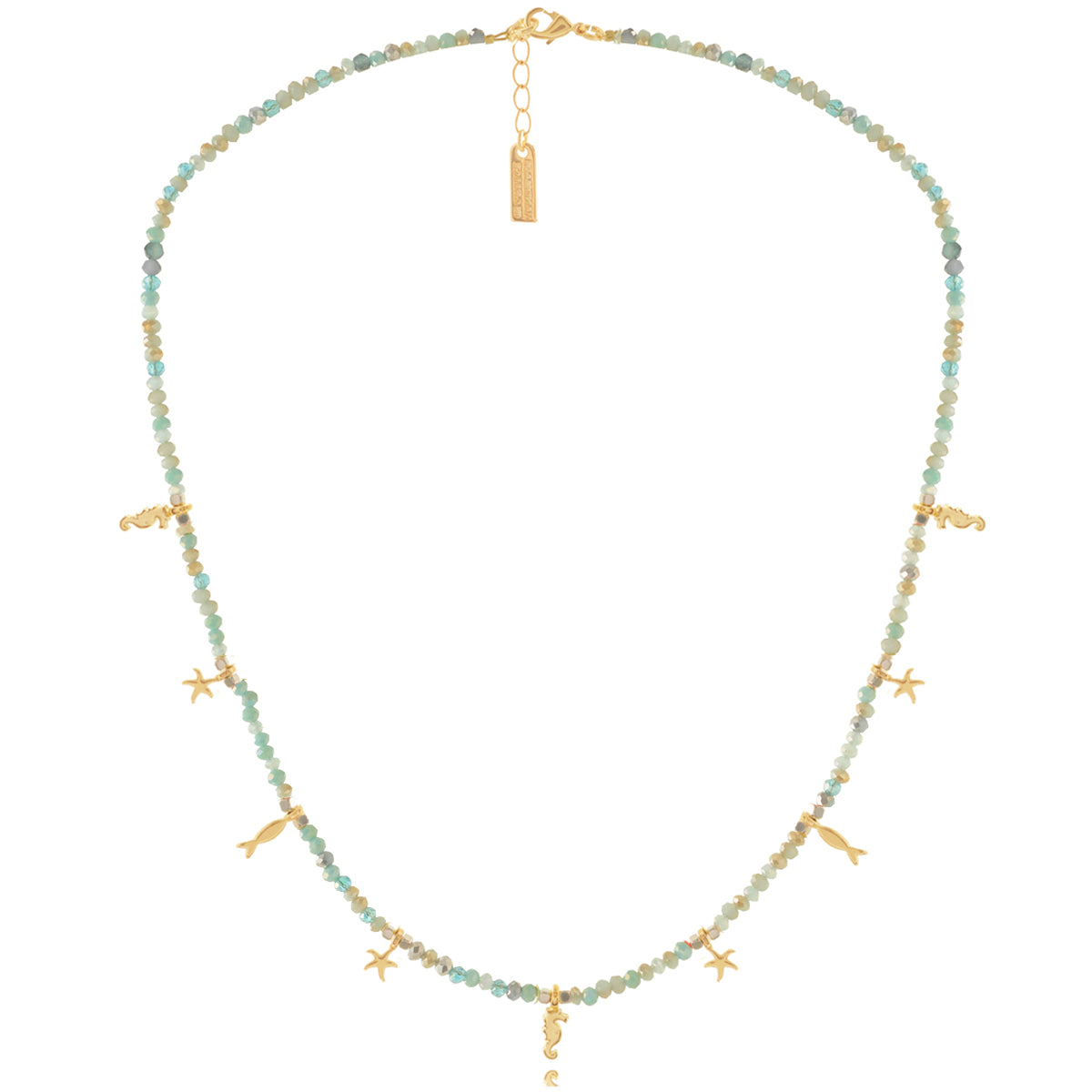 Beaded Necklace with Gold Sea Charms