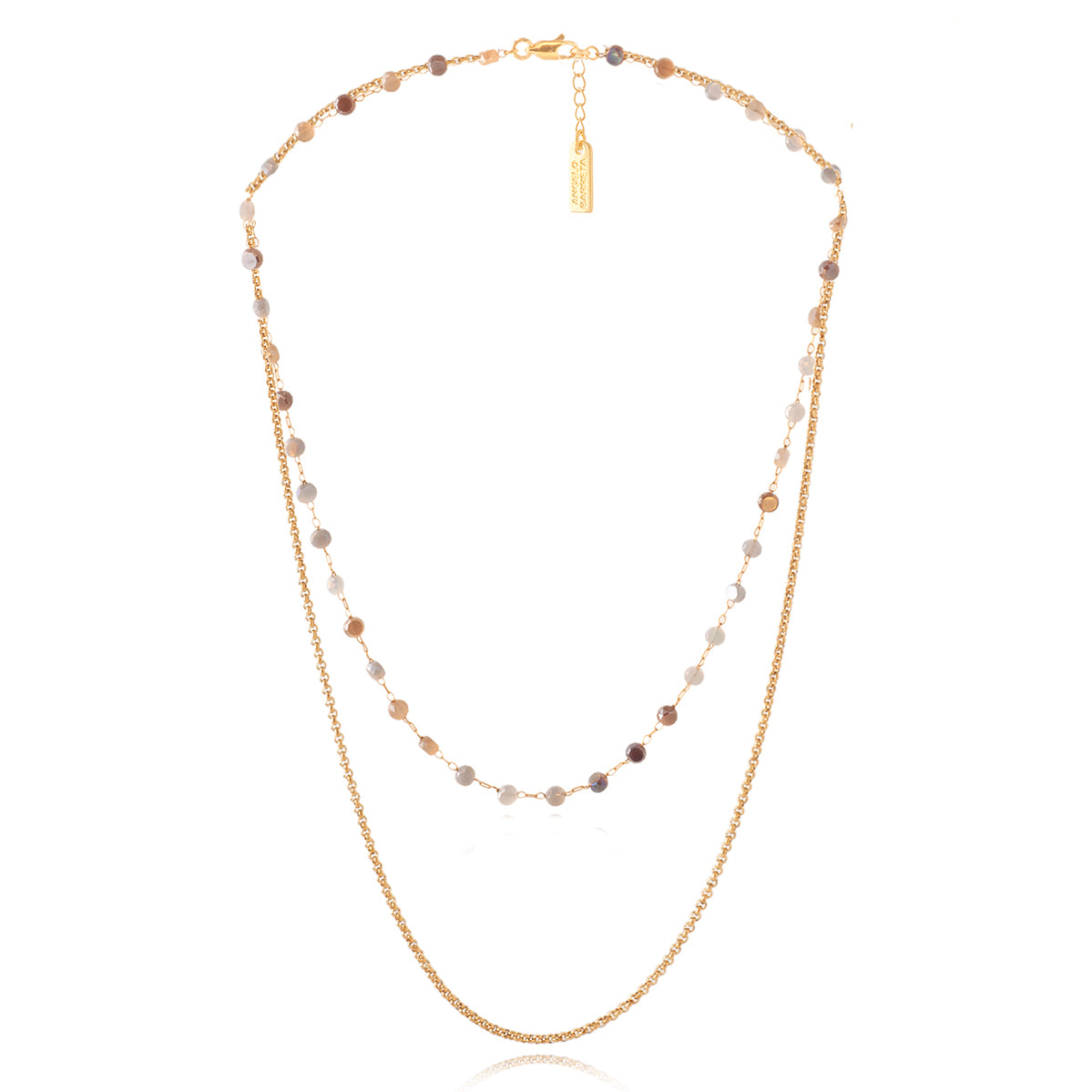 Gold Chain Double Row Necklace with Nude Glass Beads