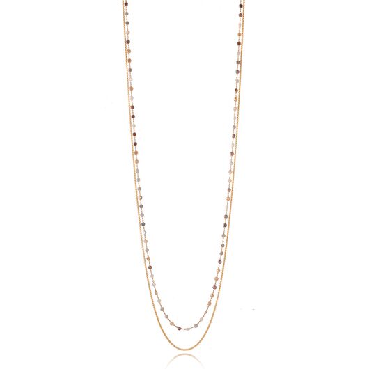 Double Long Chain Necklace ‚ Gold & Glass Beads - Nude