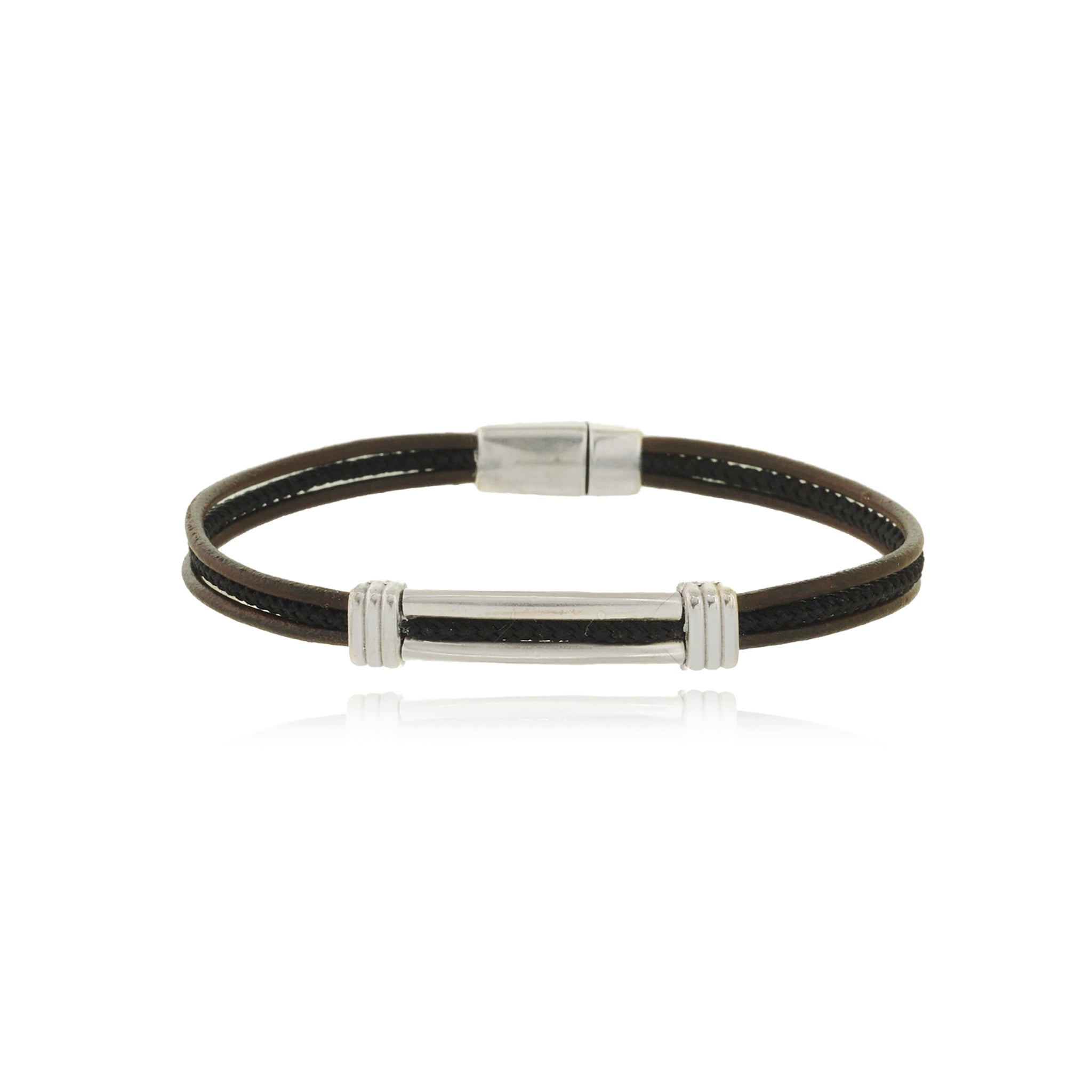Men - Cord & Leather Bracelet with Long metal bar