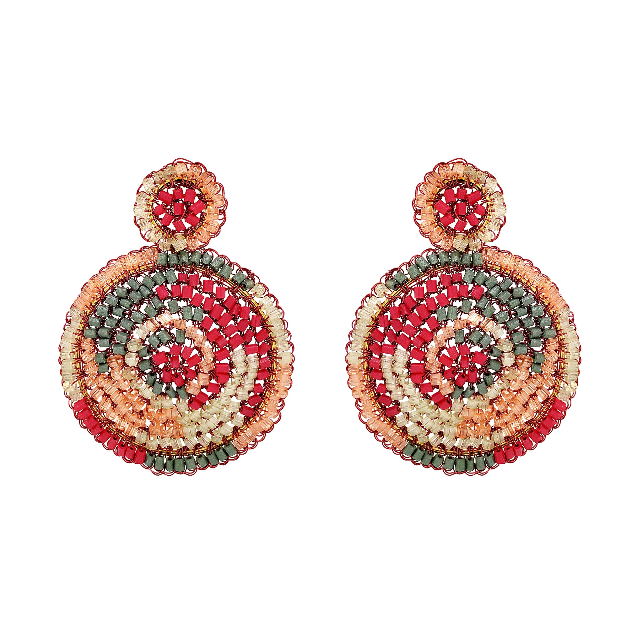 Sunset Coral Mix Dahlia Handmade Crochet Earrings
