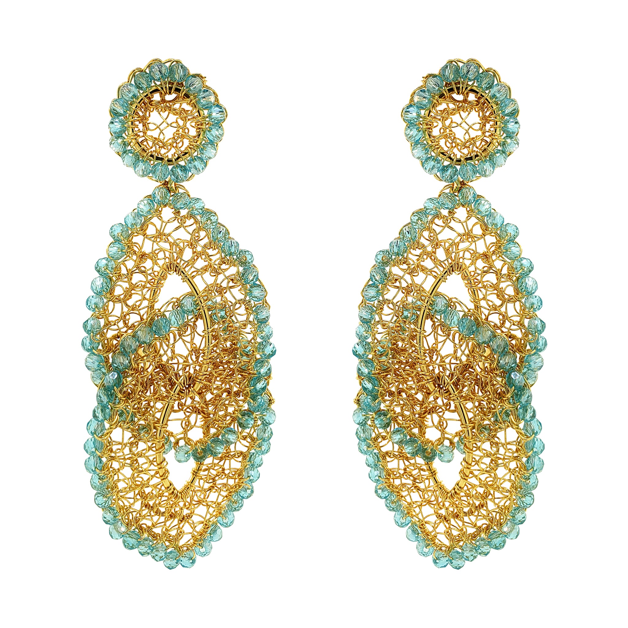 Azure Blue & Gold Minerva Handmade Crochet Earrings