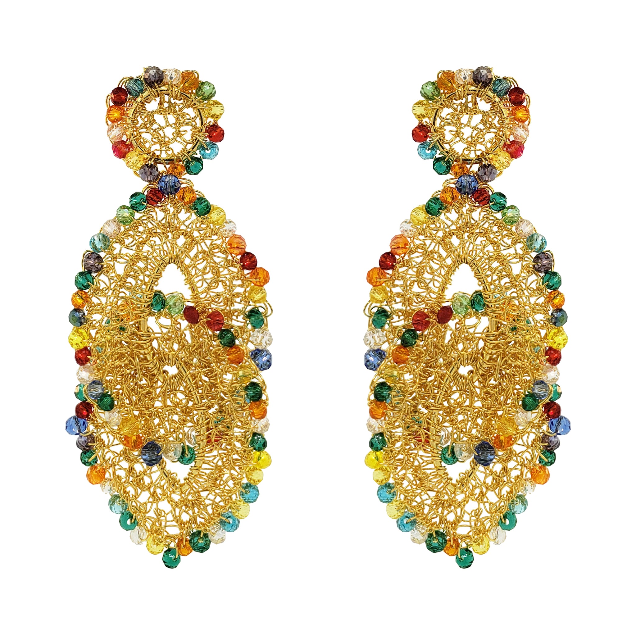 Multicolor & Gold Minerva Handmade Crochet Earrings