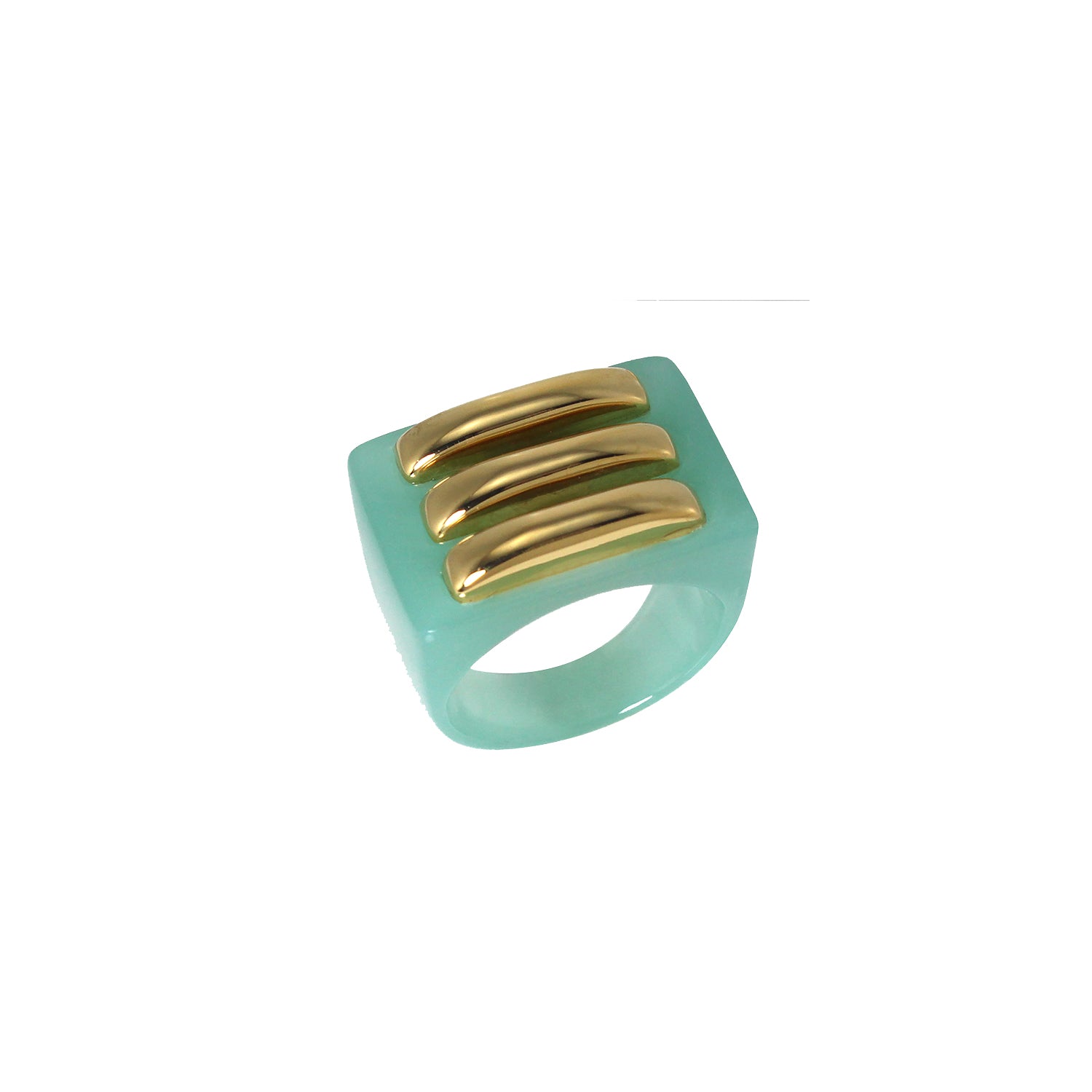 Large Resin Ring - Gold Bars - Light Blue / Green