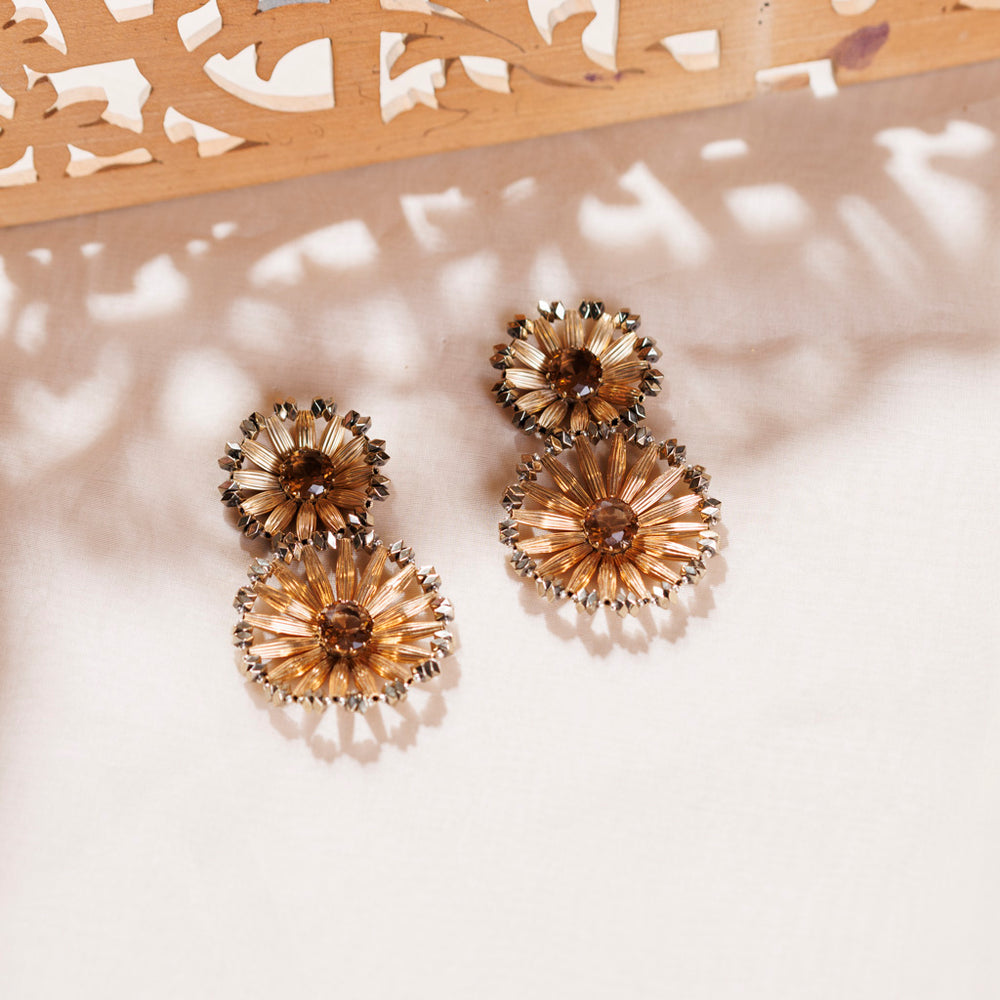 Tramonto Gold Floral Clip Earrings