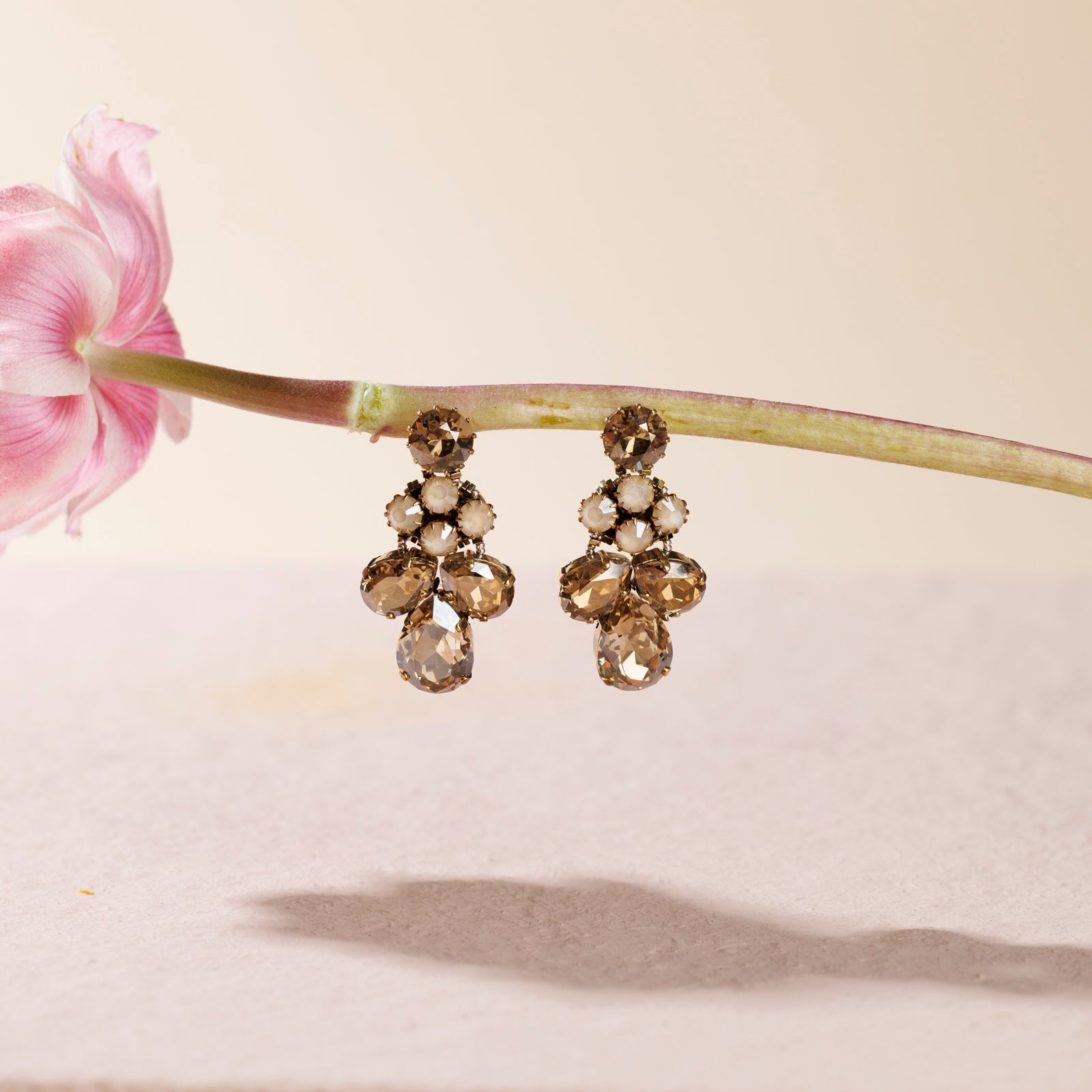 Roxana Cream Crystal Teardrop Earrings