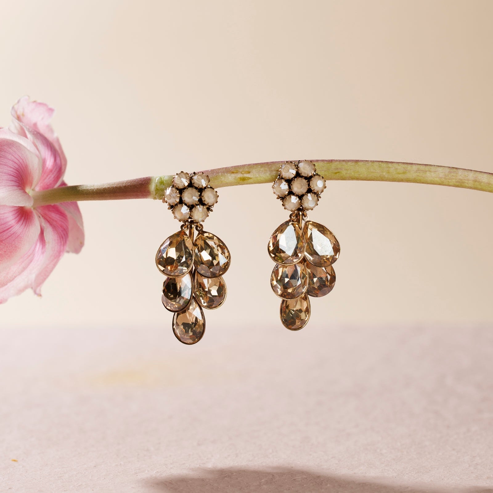 Mira Cream Crystal Drop Earrings
