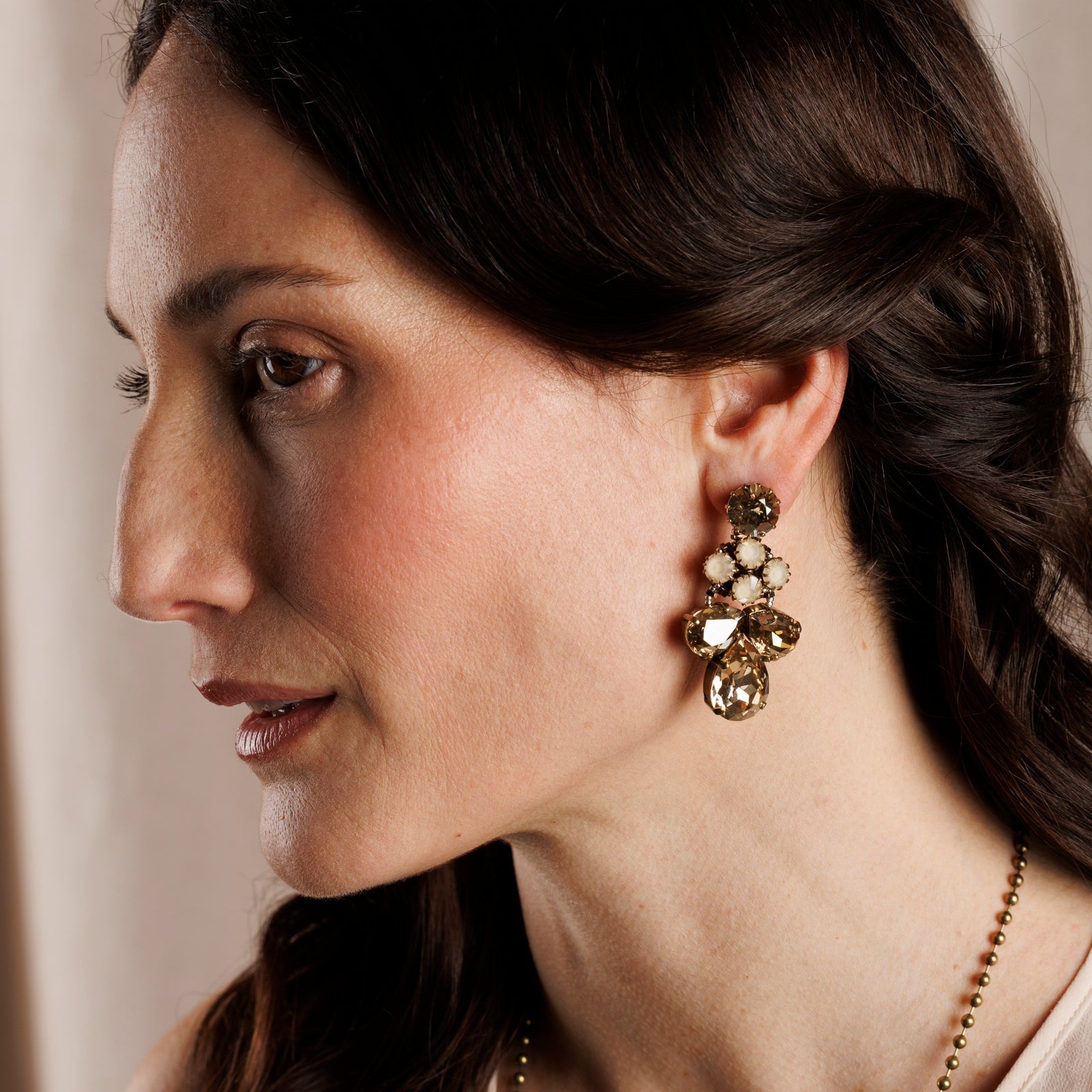 Roxana Cream Crystal Teardrop Earrings