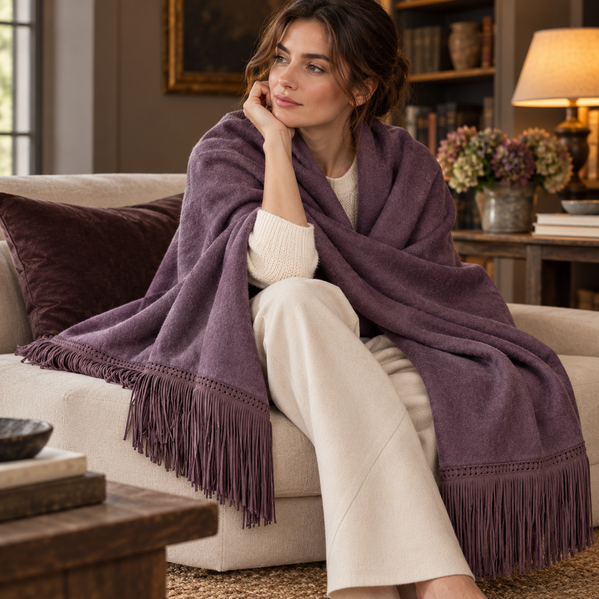 Cashiel Cashmere Merino Shawl 65 x 200 cm - Plum