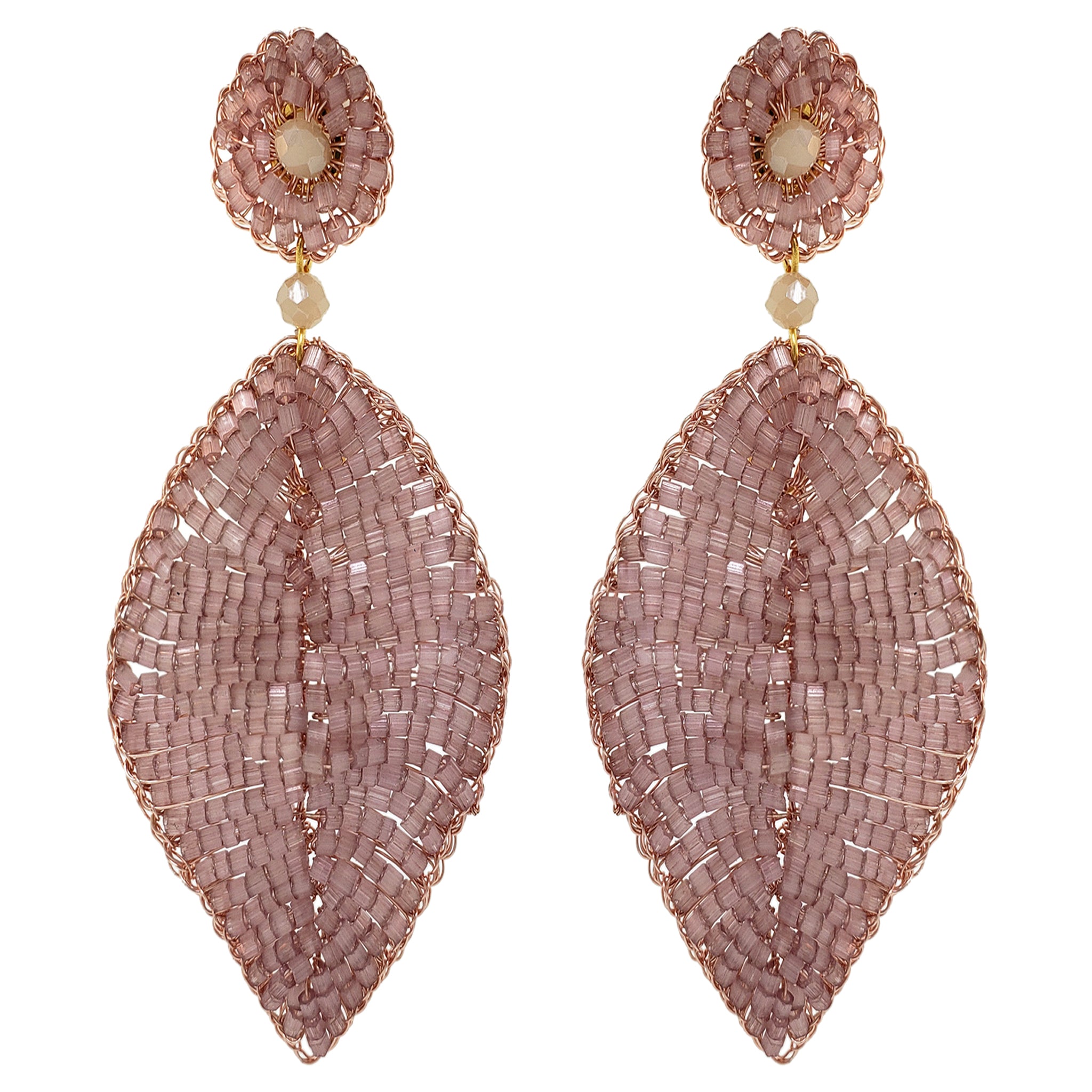 Mauve & Gold Leaf Handmade Crochet Earrings