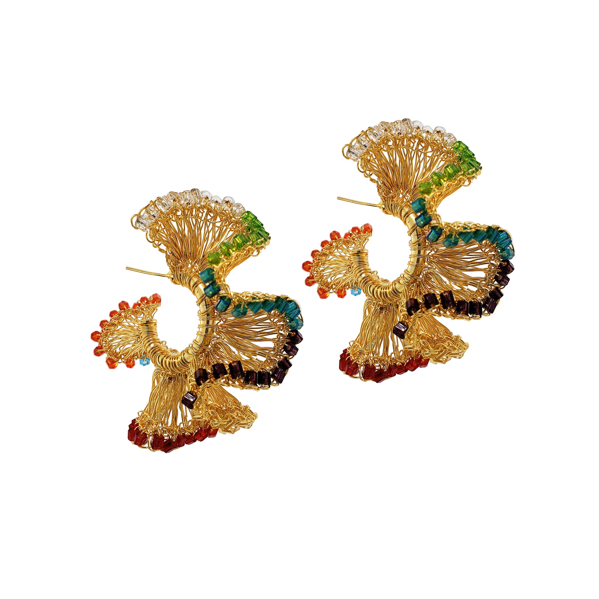 Multicolor & Gold Rio Hoops Handmade Crochet Earrings