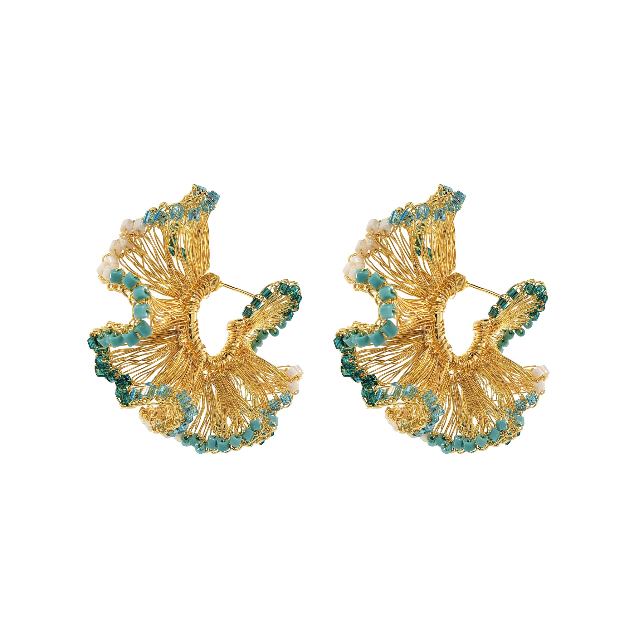 Ocean Teal Mix Rio Hoops Handmade Crochet Earrings
