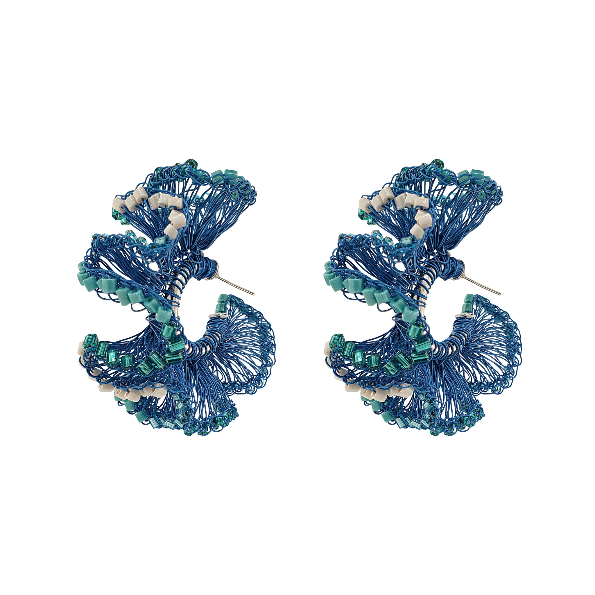 Ocean Blue Mix Rio Hoops Handmade Crochet Earrings