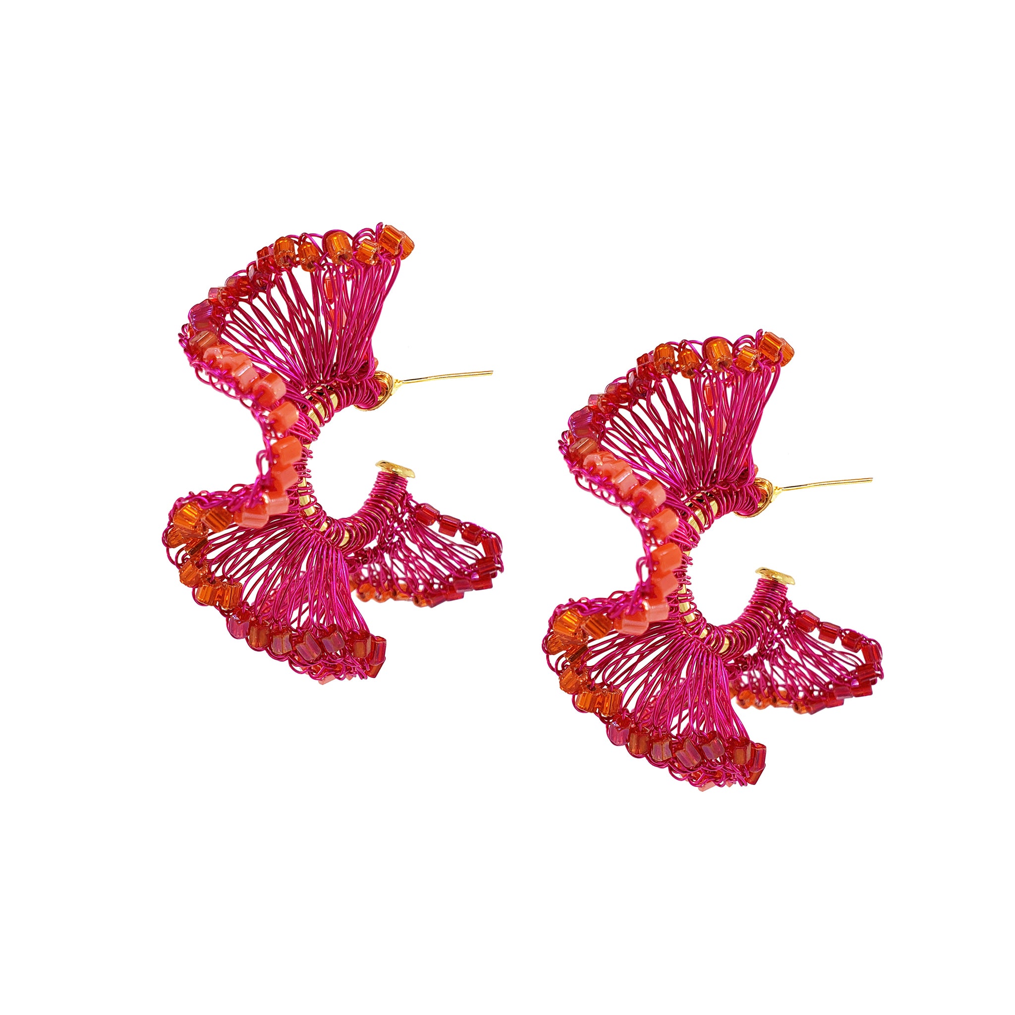 Neon Fuchsia Mix Rio Hoops Handmade Crochet Earrings