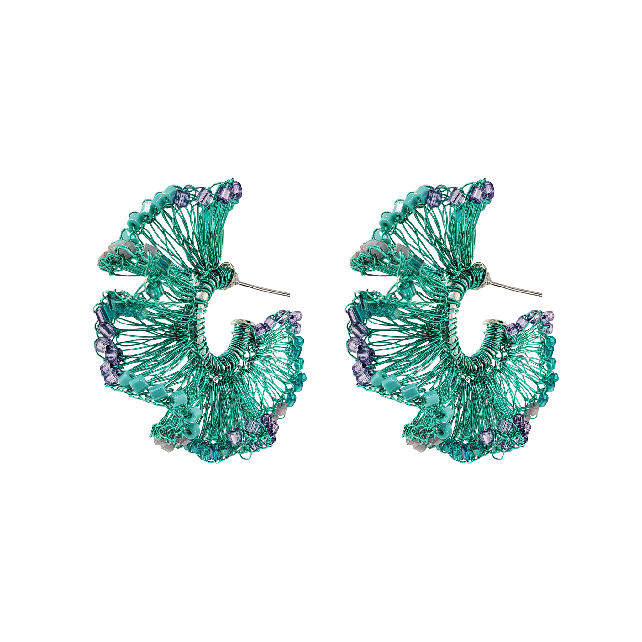 Neon Turquoise Mix Rio Hoops Handmade Crochet Earrings