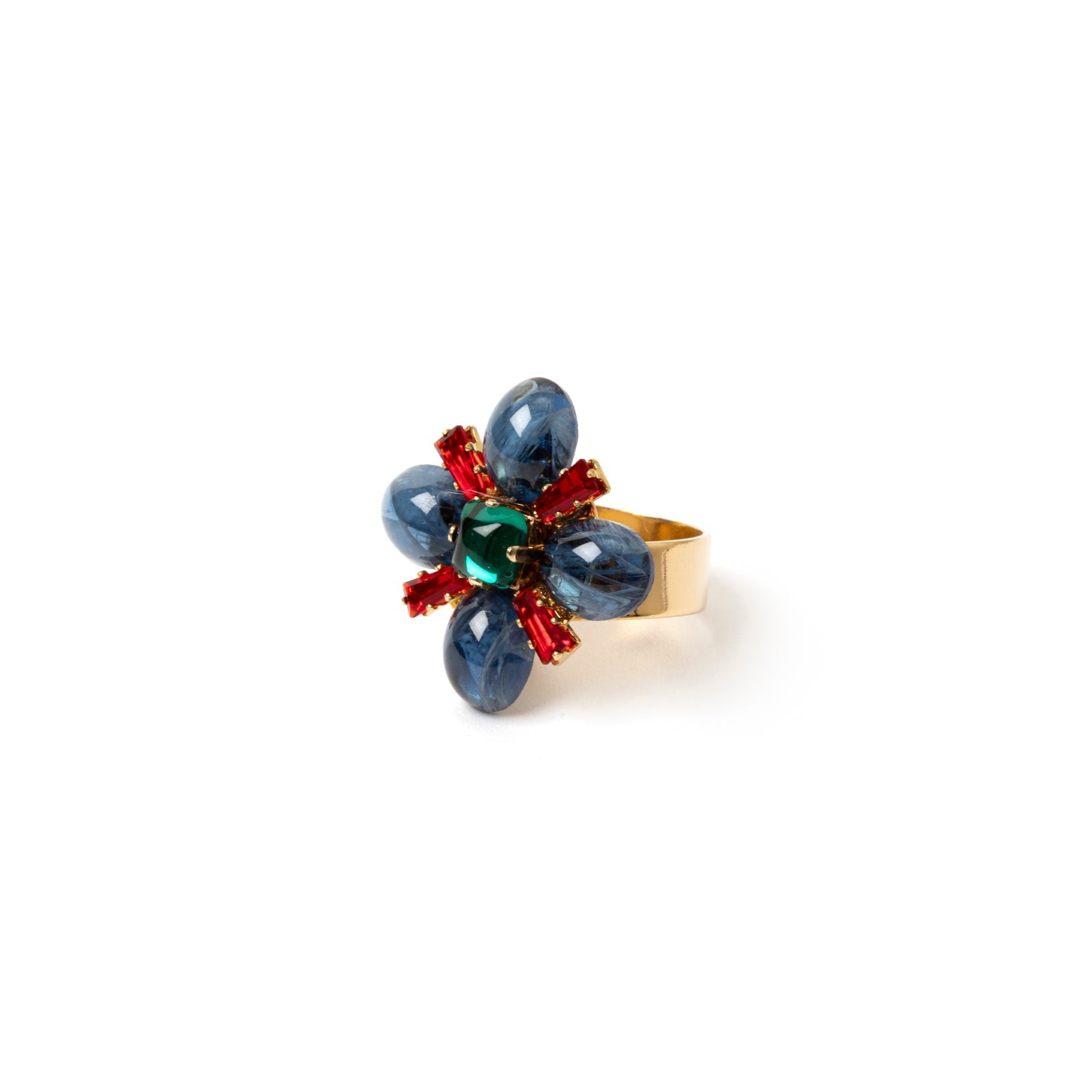 Cabochons' flower ring Nellie - Blue