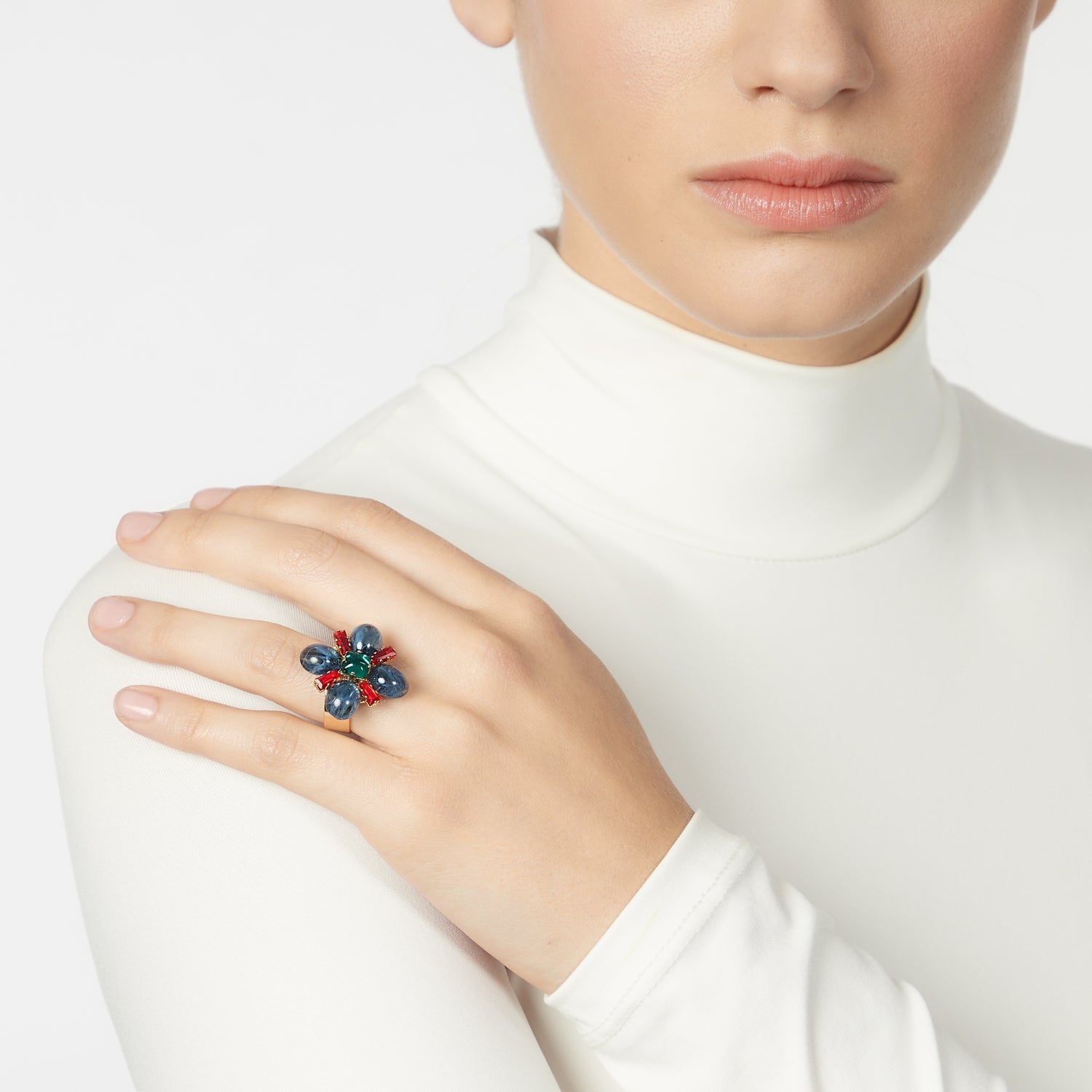 Cabochons' flower ring Nellie - Blue