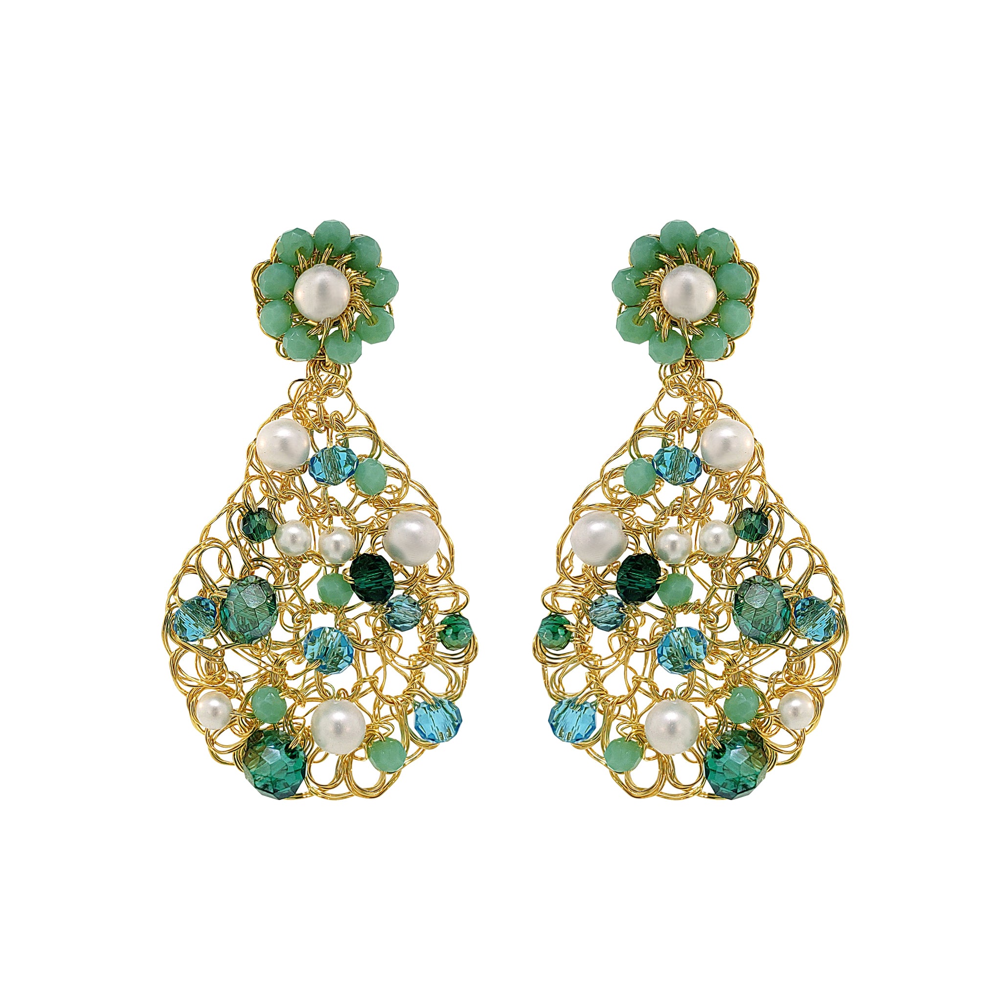 Ocean Teal Mix Aurora Handmade Crochet Earrings