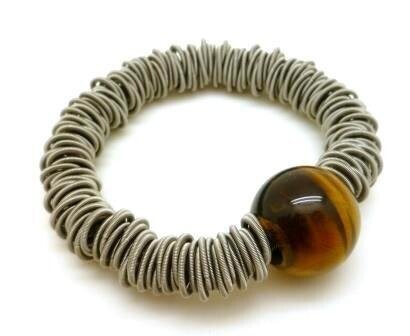 Multi-Ring Bracelet With Semi-Precious Stone - Tiger's Eye