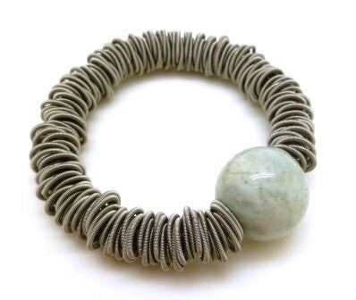 Multi-Ring Bracelet With Semi-Precious Stone - Aquamraine