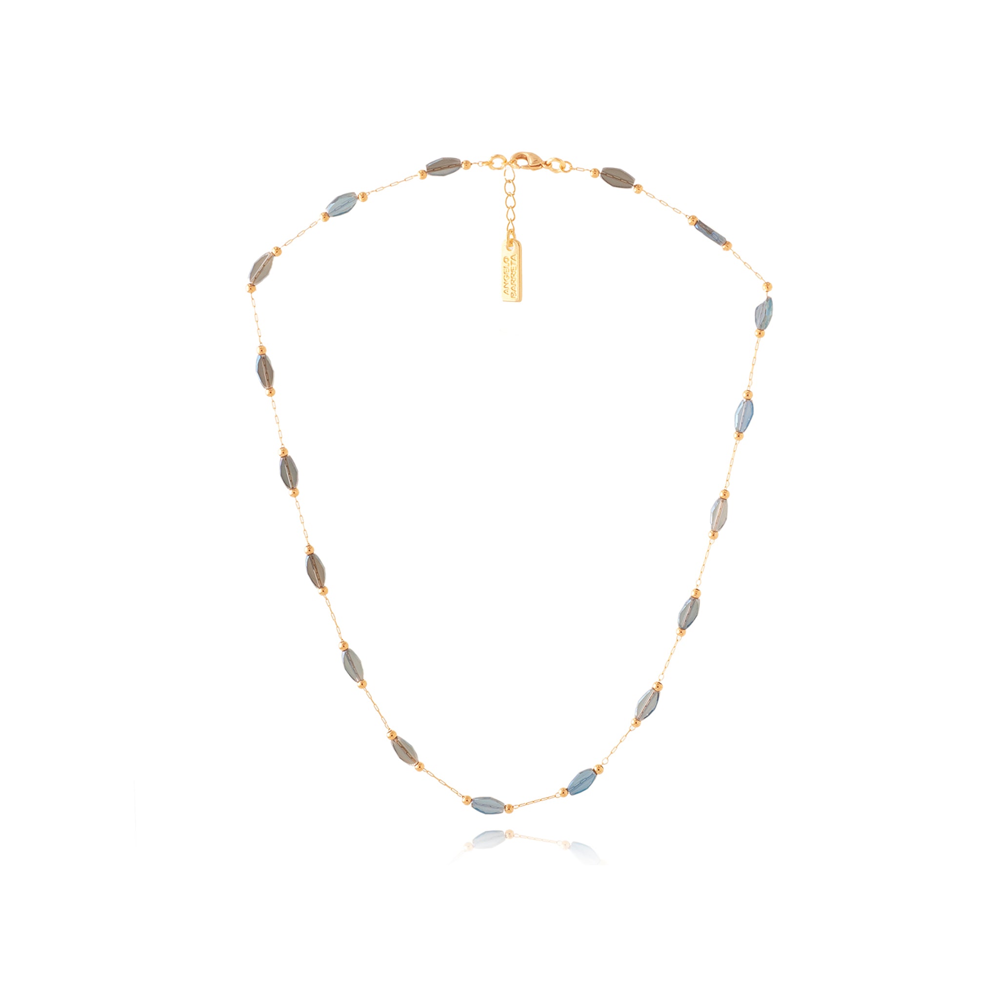 Adjustable Short Necklace with Oblong Glass Beads - Navy