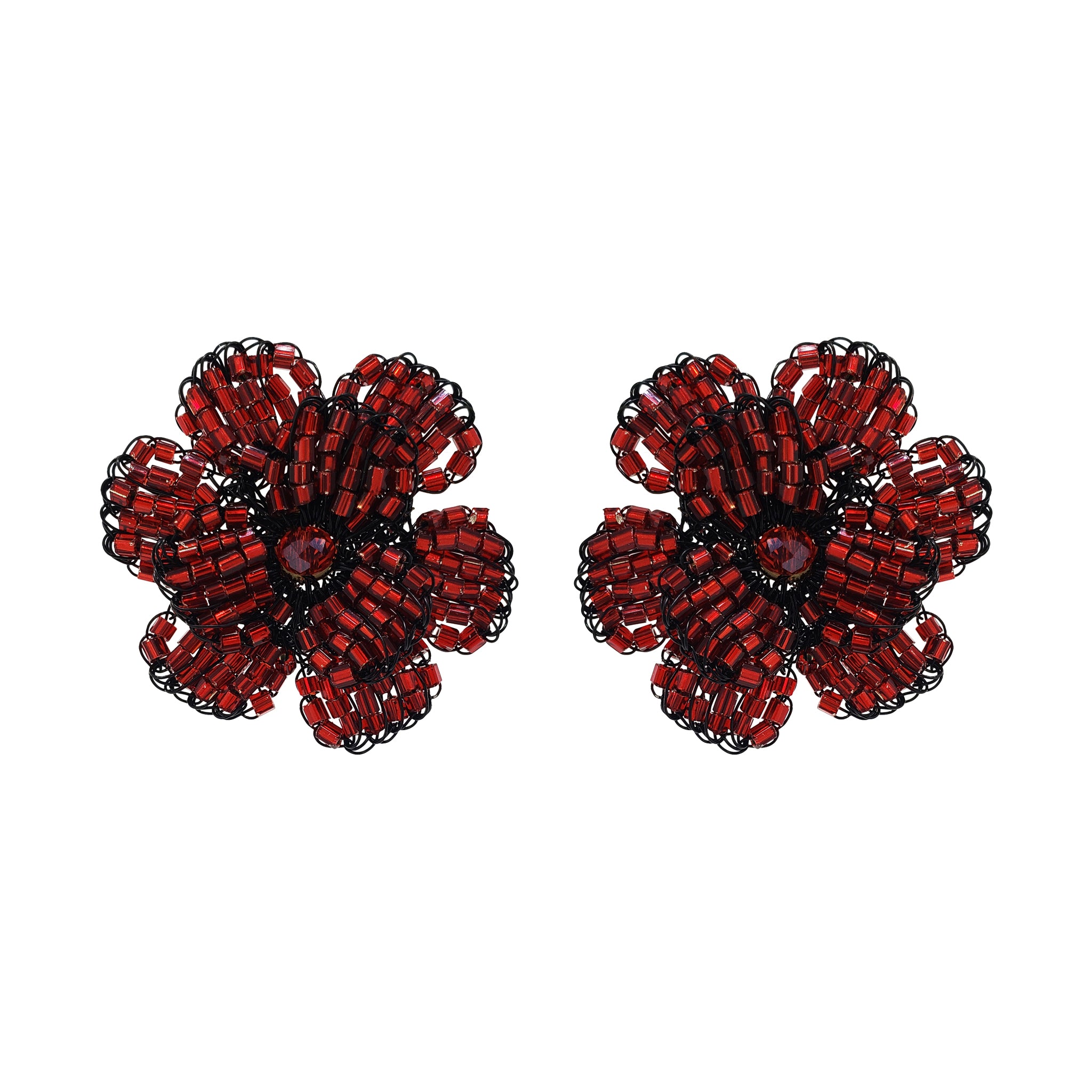 Cherry Red Flora Handmade Post Earrings