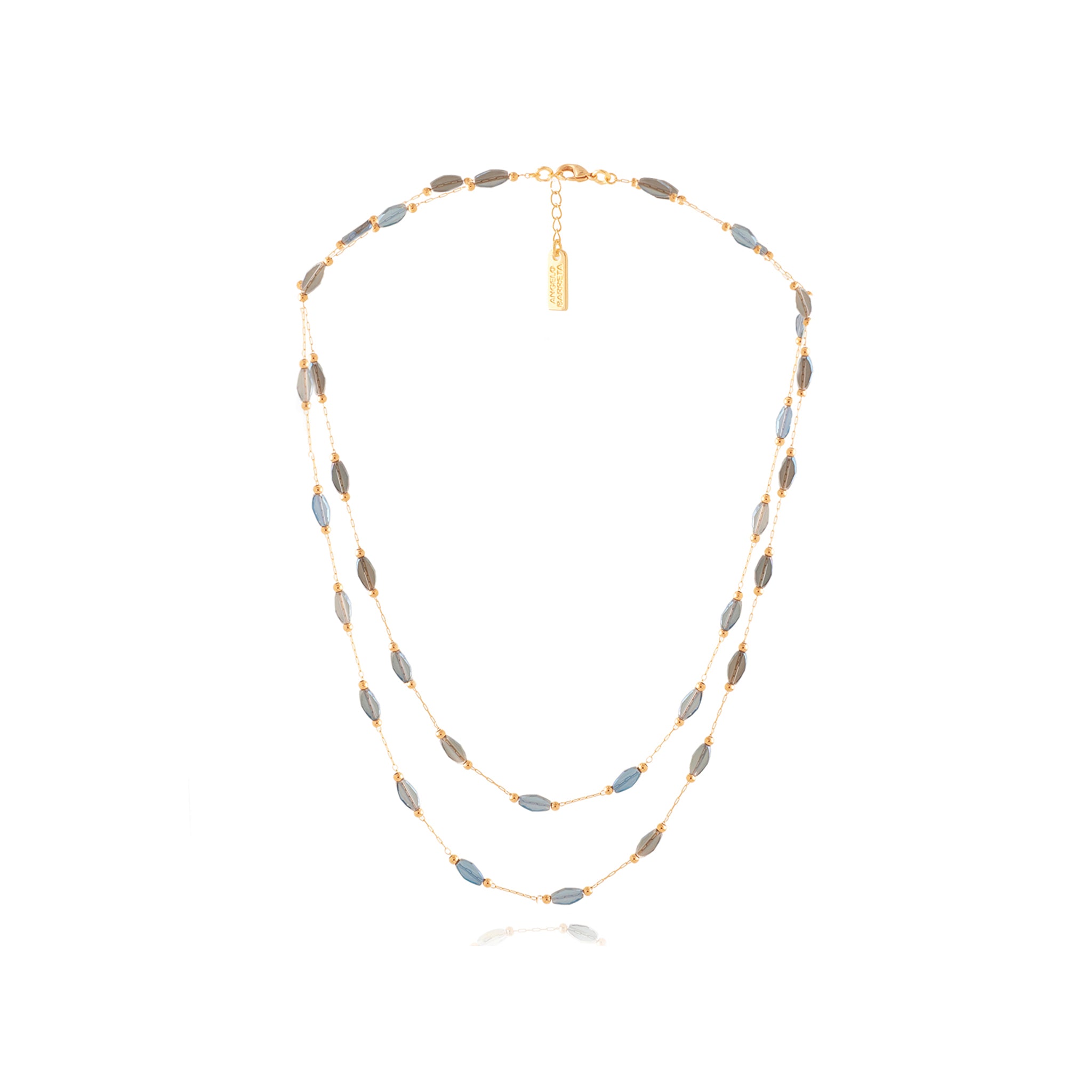 Double Row Oblong Glass Bead Necklace - Navy