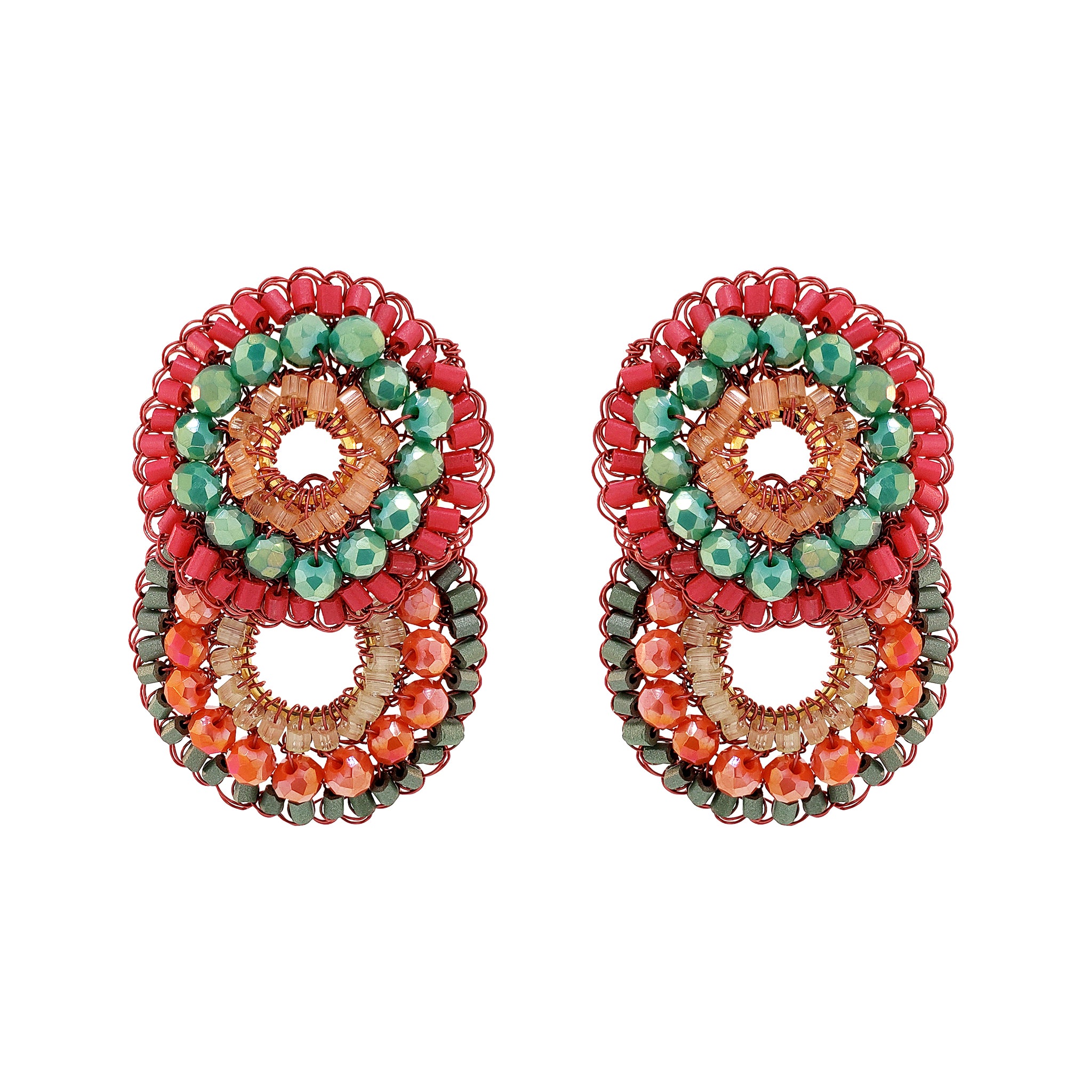 Sunset Coral Mix Gush Small Handmade Crochet Earrings