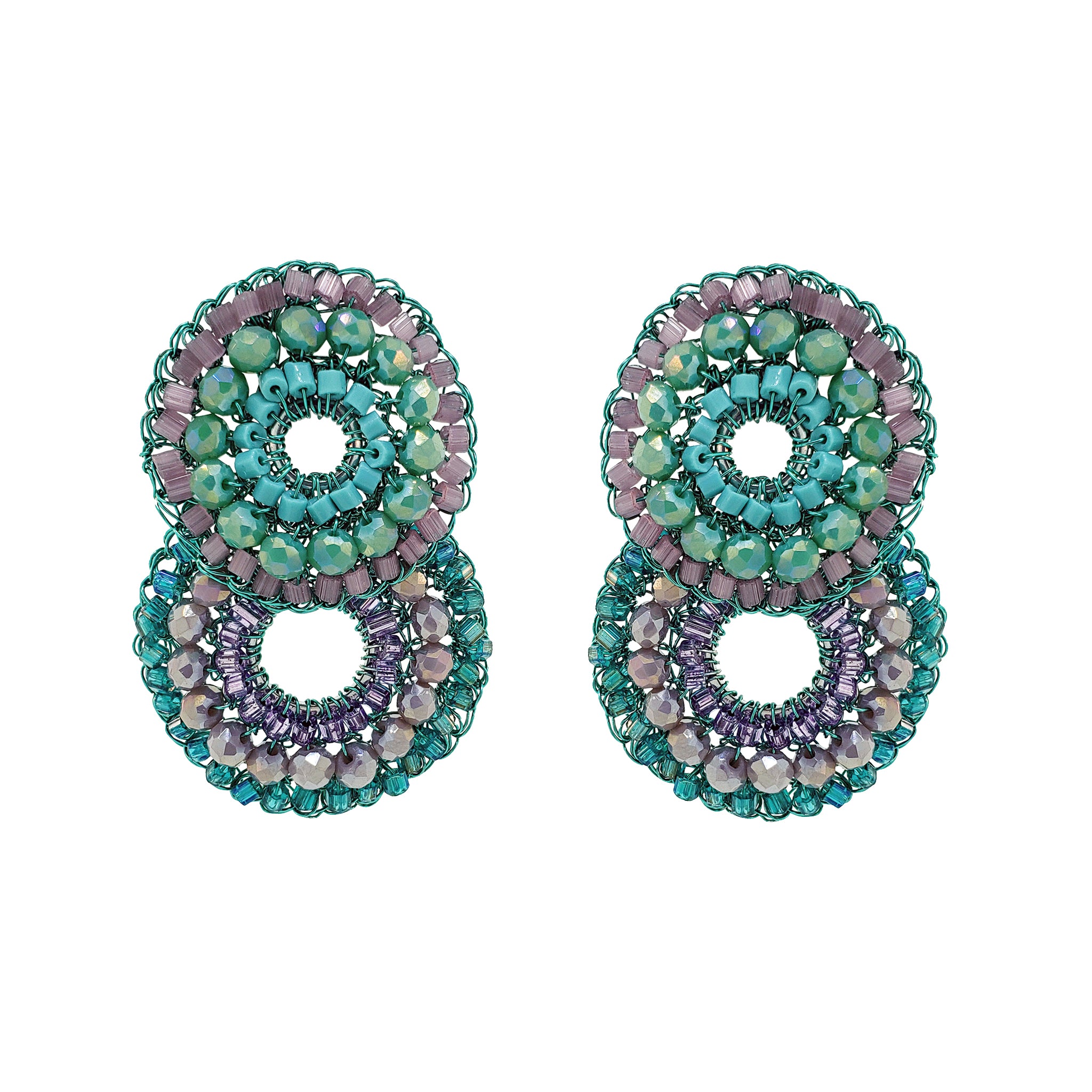 Neon Turquoise Mix Gush Small Handmade Crochet Earrings