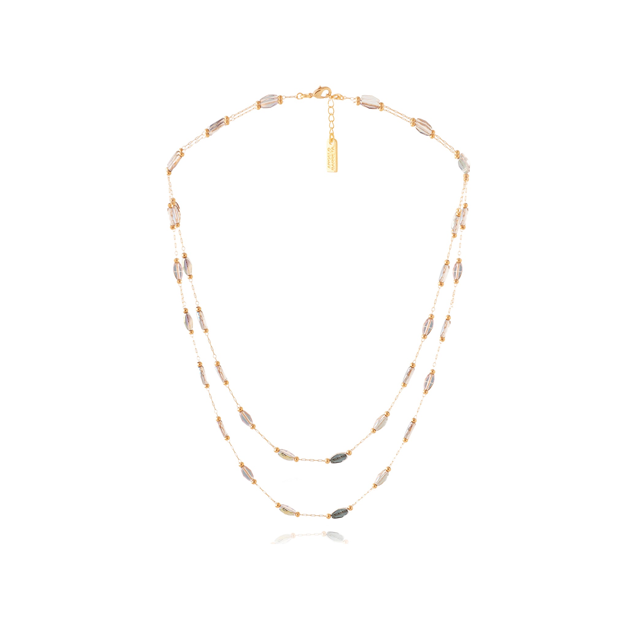 Double Row Oblong Glass Bead Necklace - Grey
