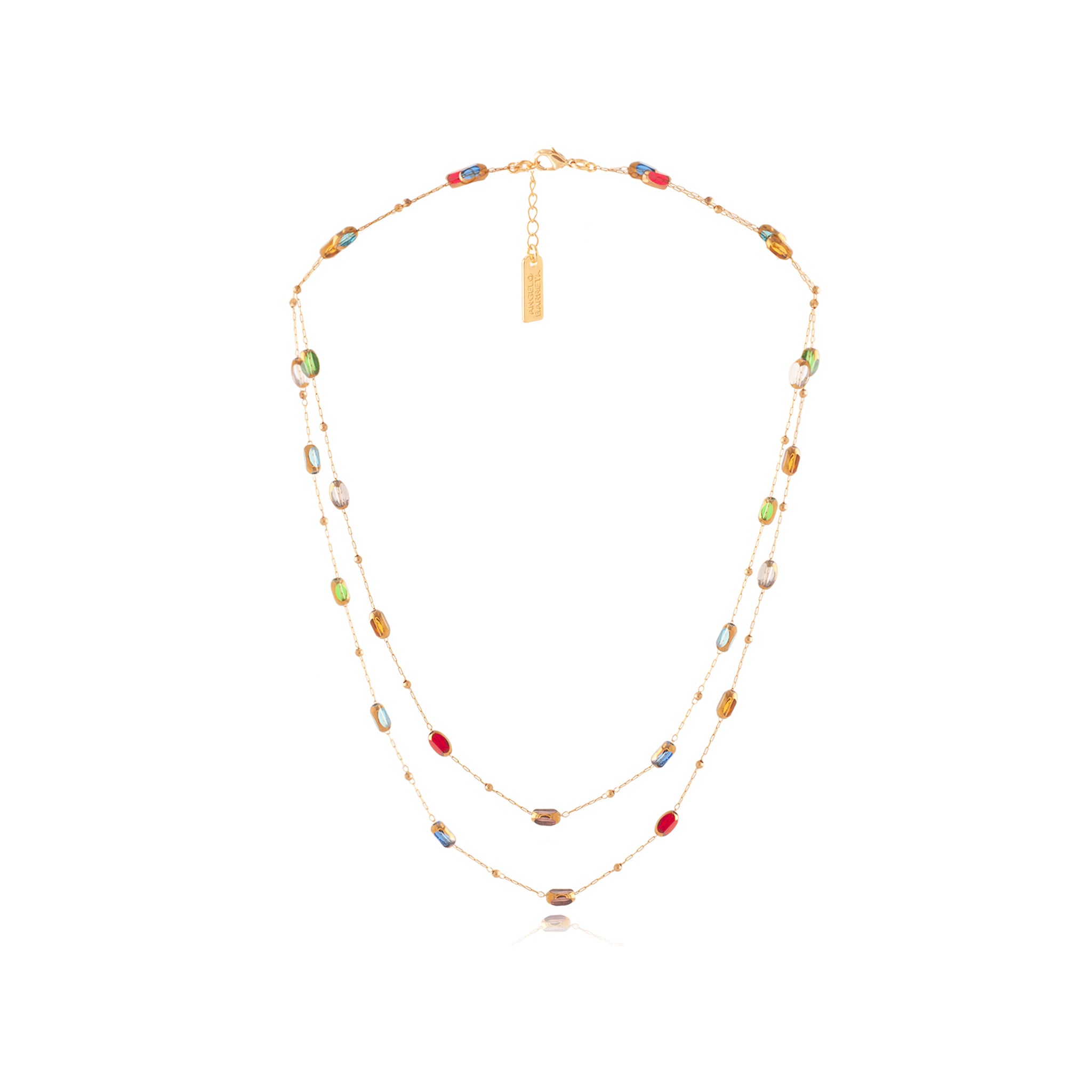 Double Row Oblong Glass Bead Necklace. - Multicolor