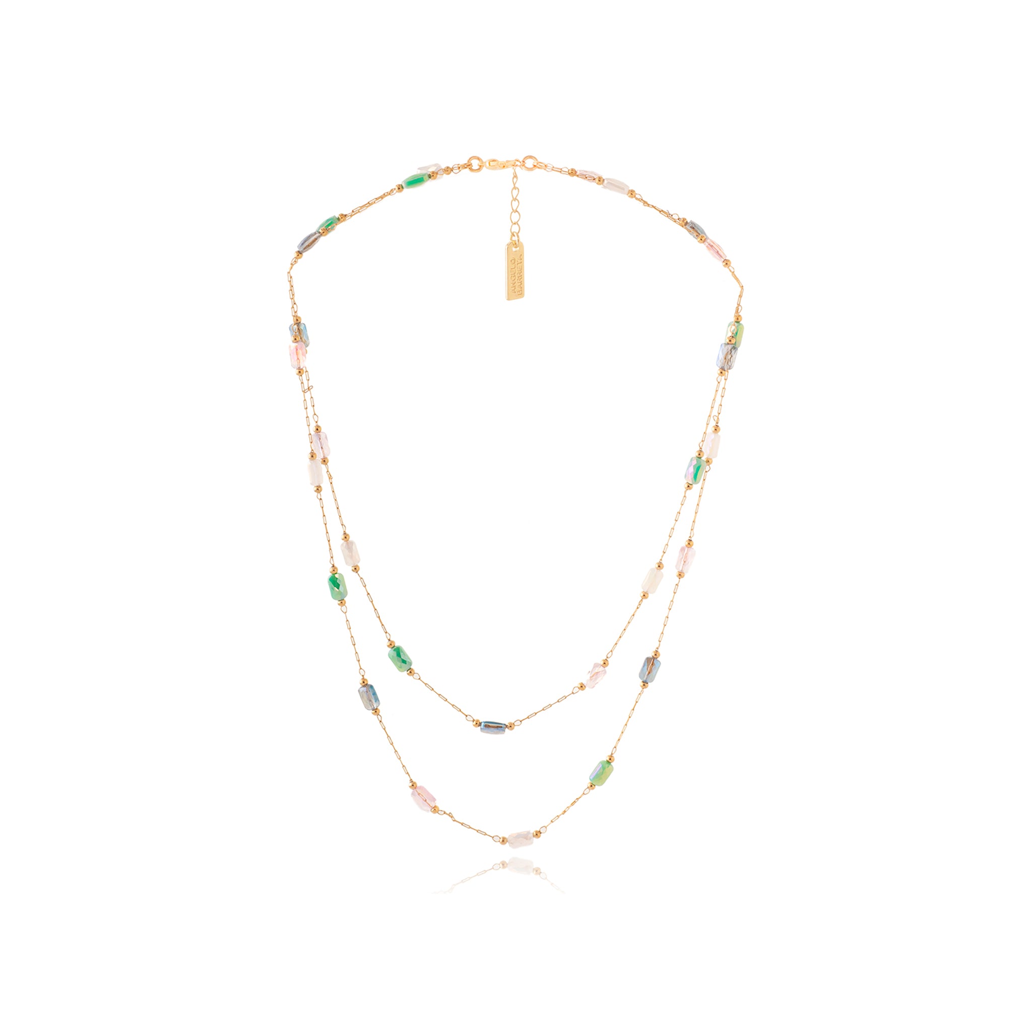 Double Row Oblong Glass Bead Necklace - Aqua